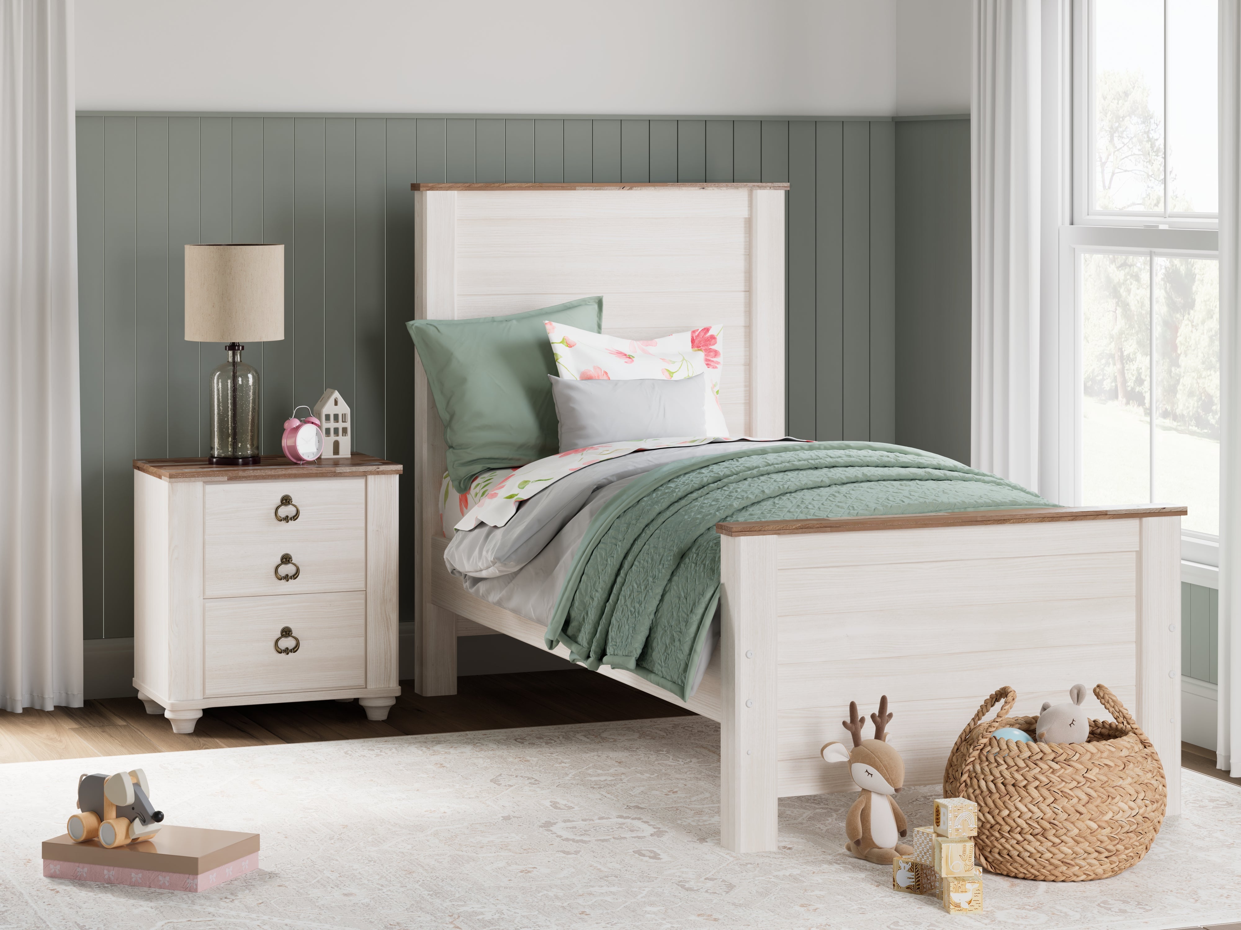 Floridian Furniture - Ashley Furniture - Willowton Bedroom - Twin Panel Bed / Whitewash - B267B15