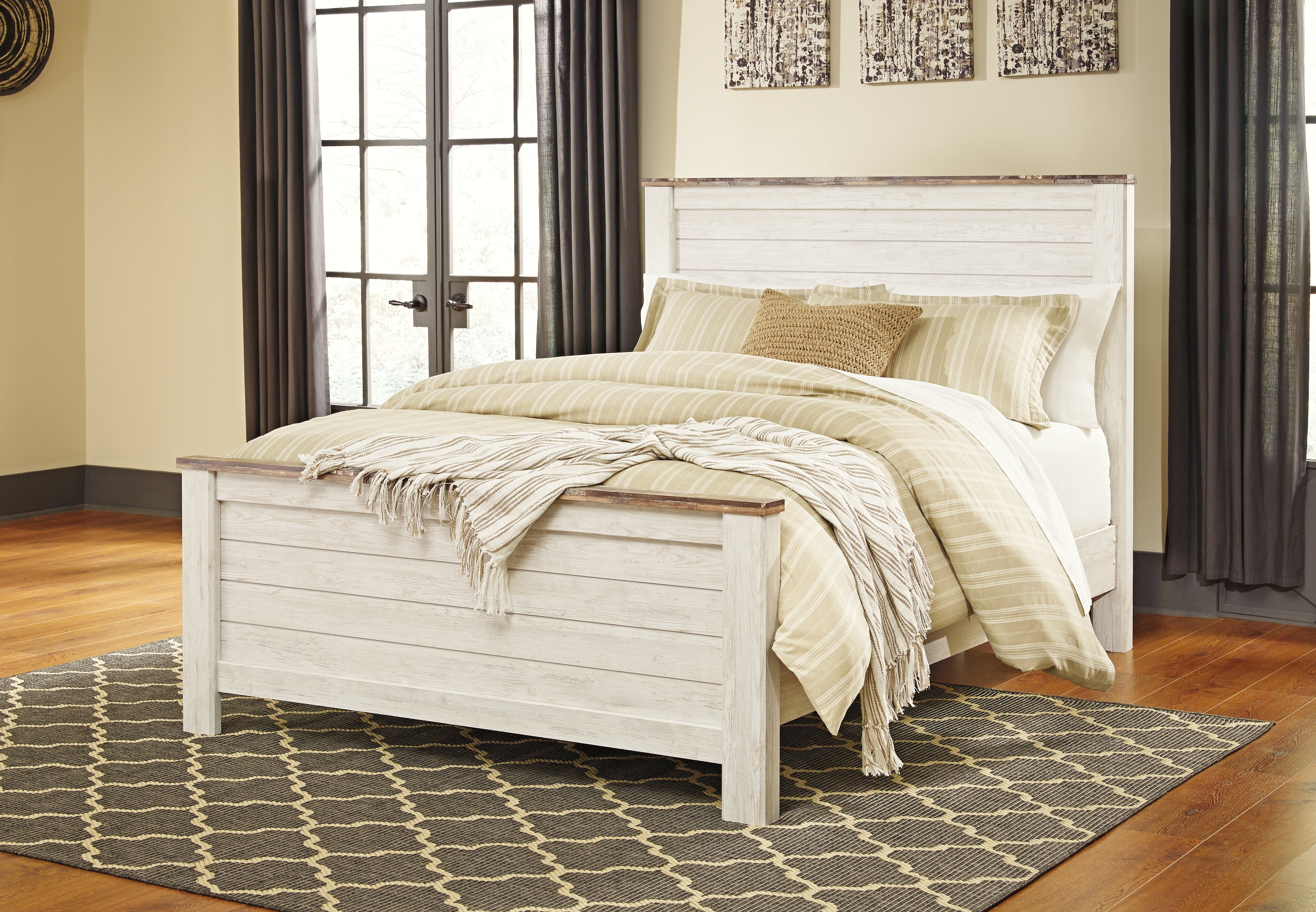Floridian Furniture - Ashley Furniture - Willowton Bedroom - King Panel Bed / Whitewash - B267B10