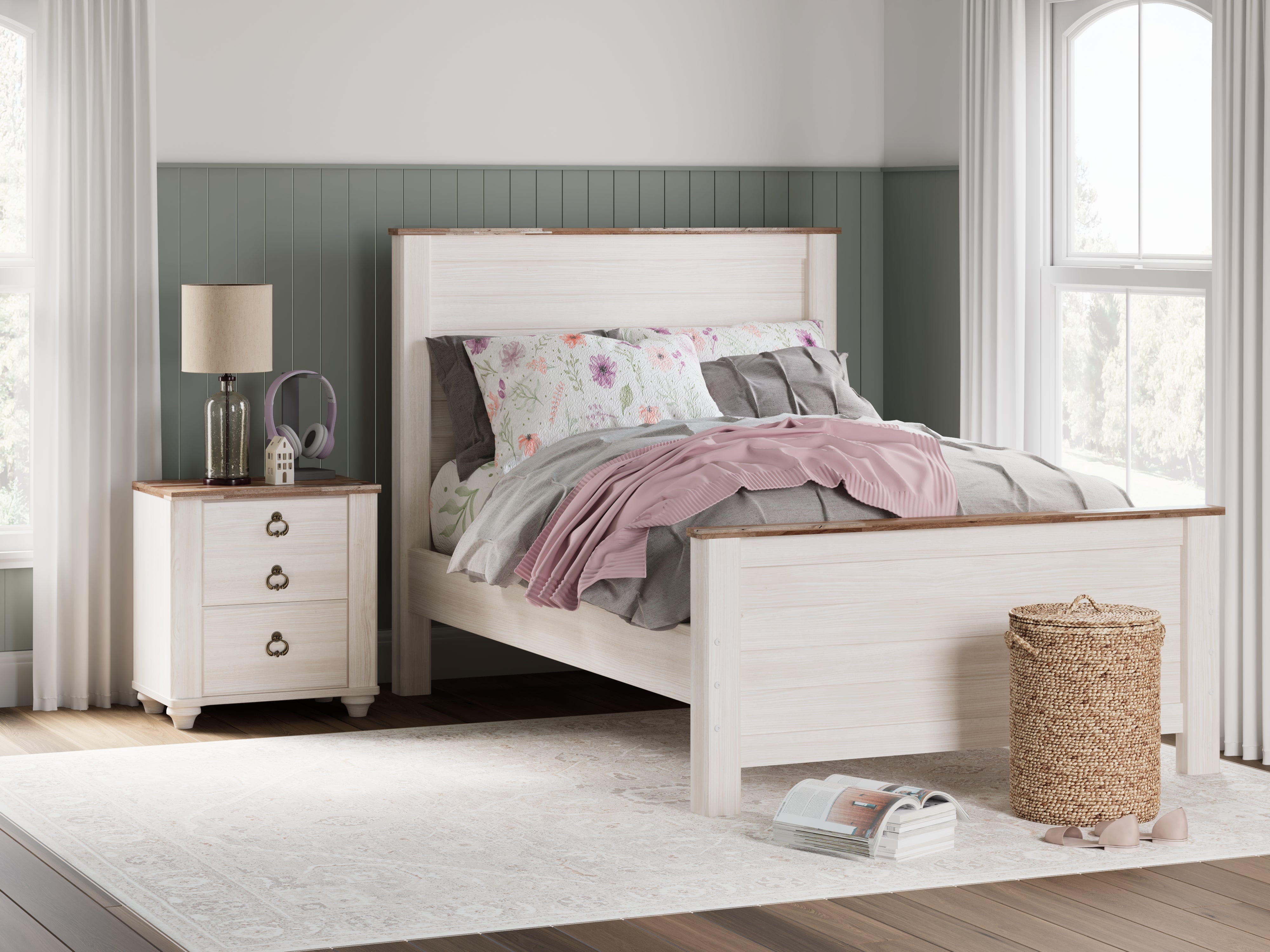 Floridian Furniture - Ashley Furniture - Willowton Bedroom - Full Panel Bed / Whitewash - B267B17