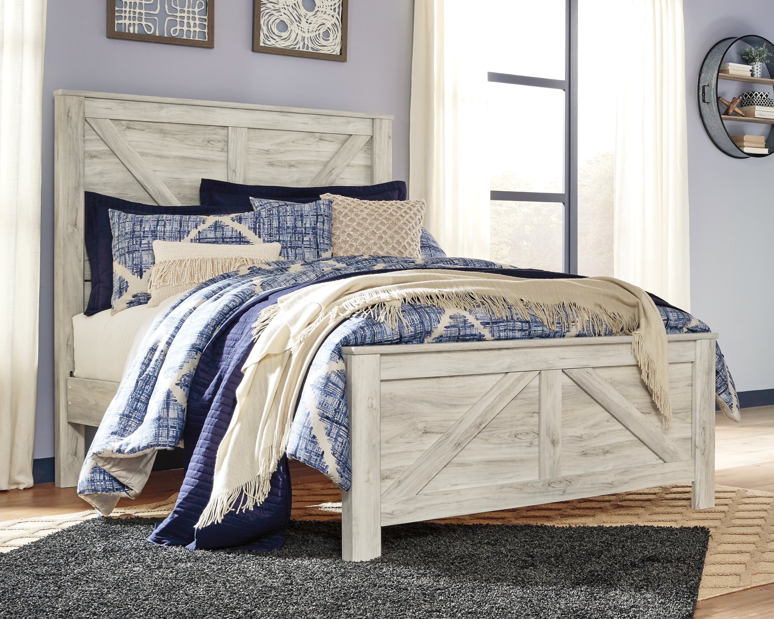 Floridian Furniture - Ashley Furniture - Bellaby Bedroom - Queen Crossbuck Panel Bed / Whitewash - B331B6