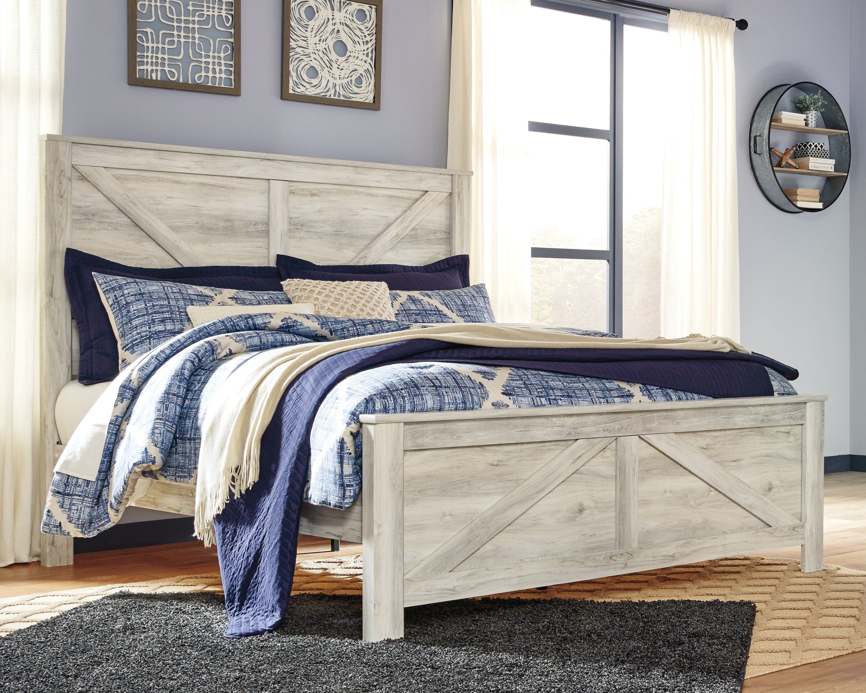 Floridian Furniture - Ashley Furniture - Bellaby Bedroom - King Crossbuck Panel Bed / Whitewash - B331B10