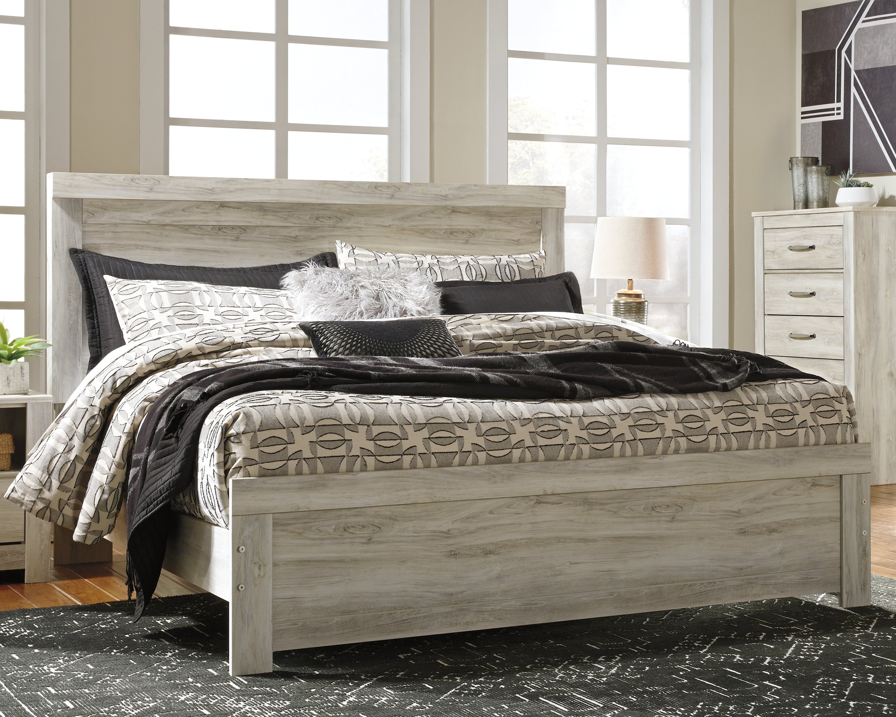 Floridian Furniture - Ashley Furniture - Bellaby Bedroom - King Panel Bed / Whitewash - B331B8