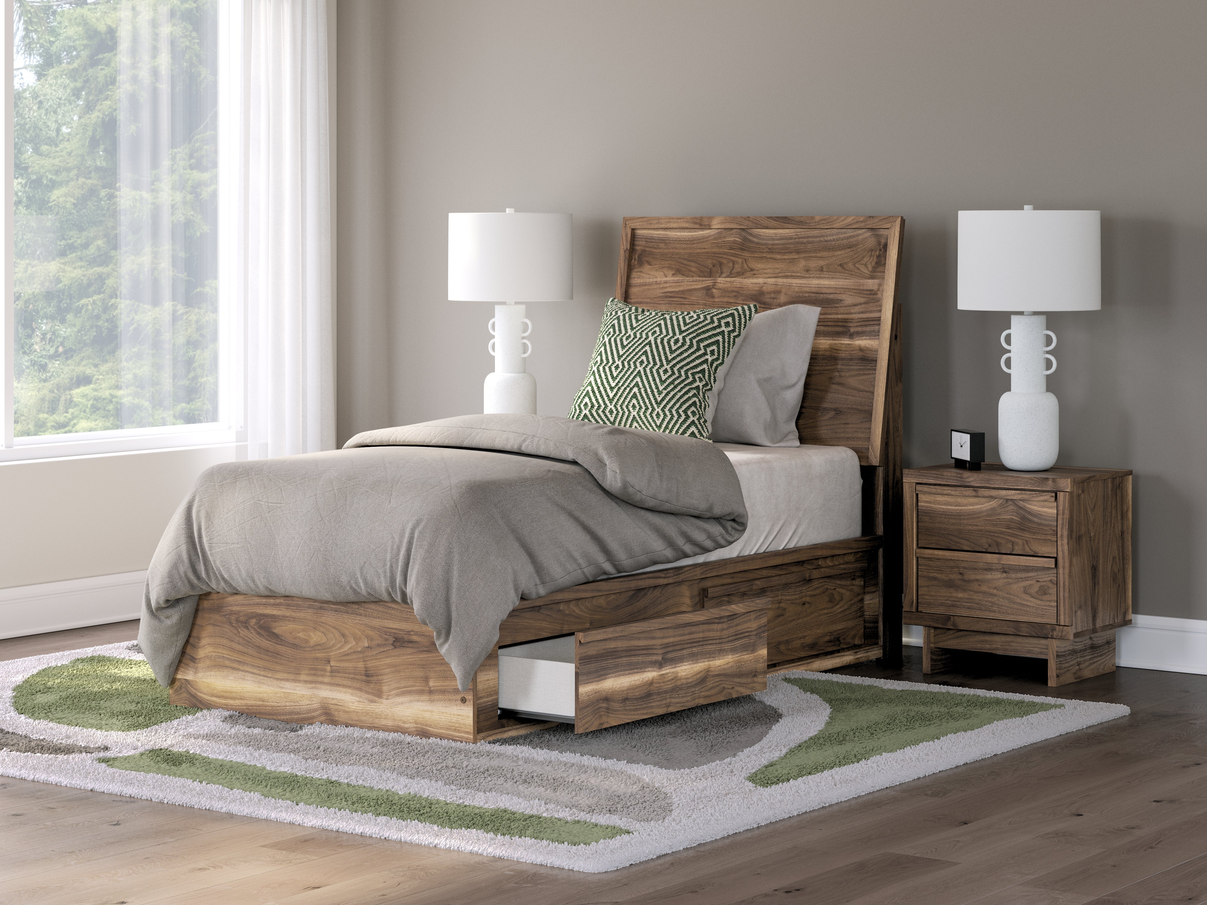 Floridian Furniture - Ashley Furniture - Chirason Bedroom - Twin Panel Bed with Storage / Brown - PCB3367B27