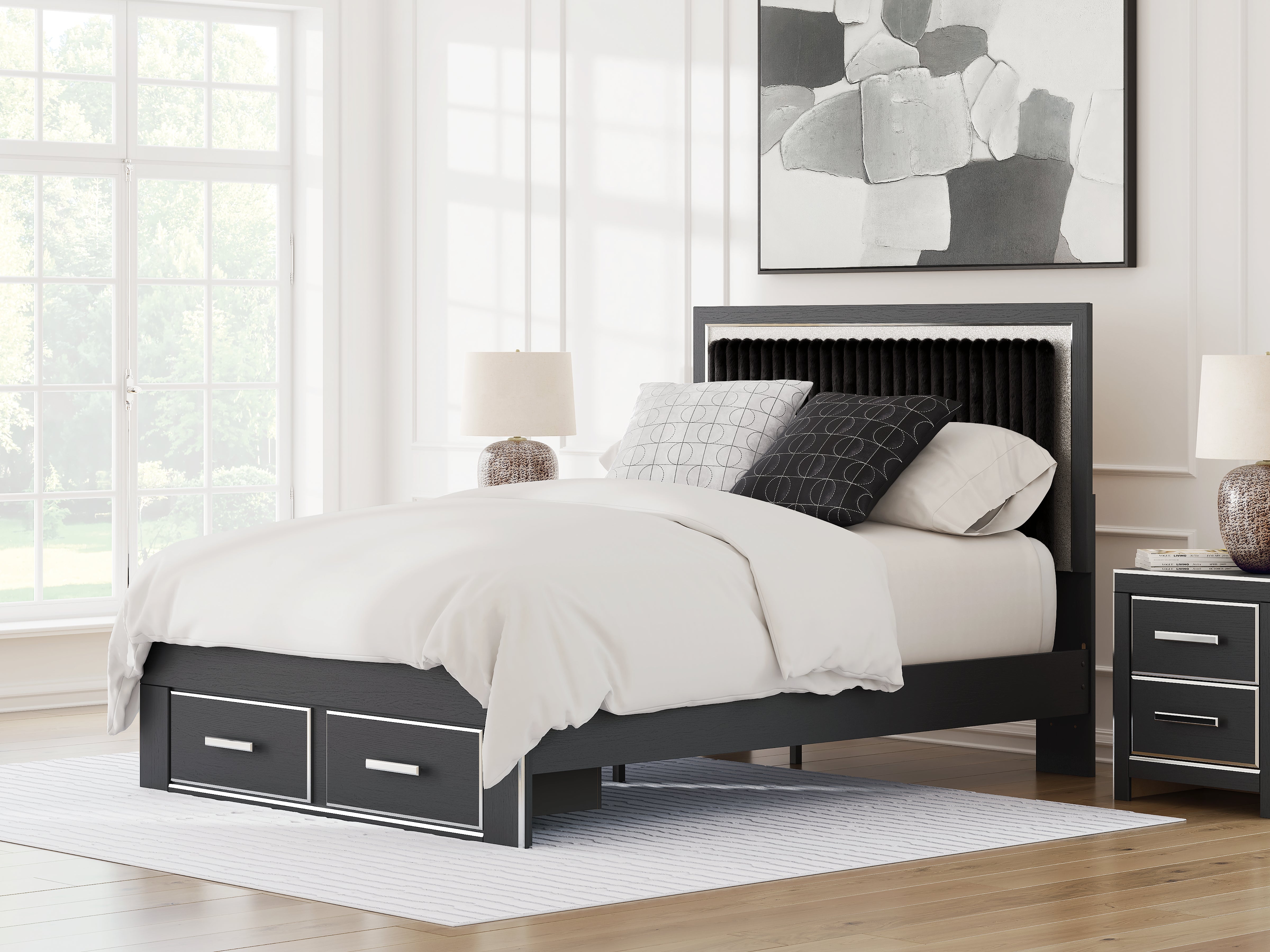Floridian Furniture - Ashley Furniture - Zuraleus Bedroom - Queen Upholstered Panel Storage Bed / Black - PCB3380B4