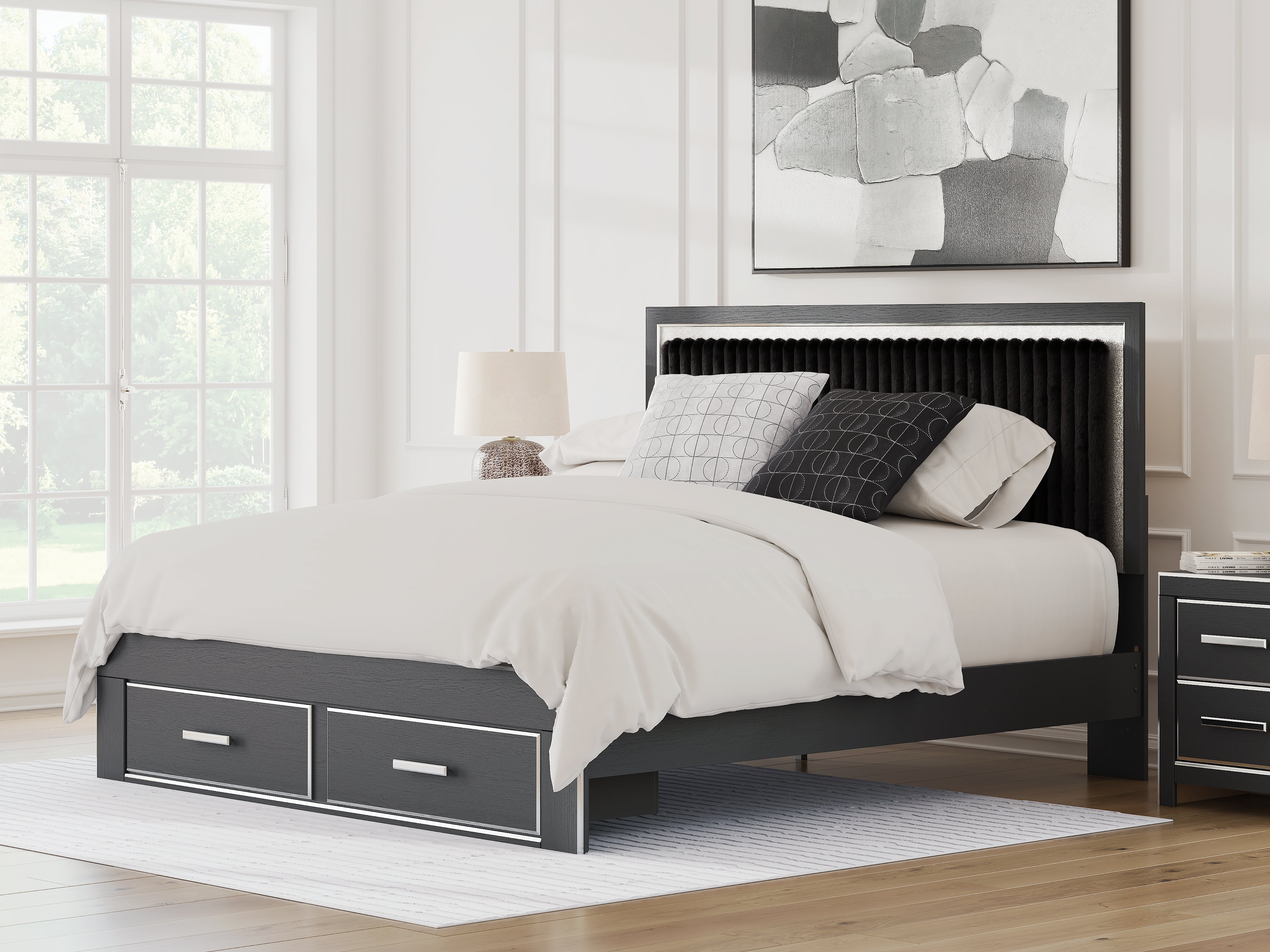Floridian Furniture - Ashley Furniture - Zuraleus Bedroom - King Upholstered Panel Storage Bed / Black - PCB3380B11