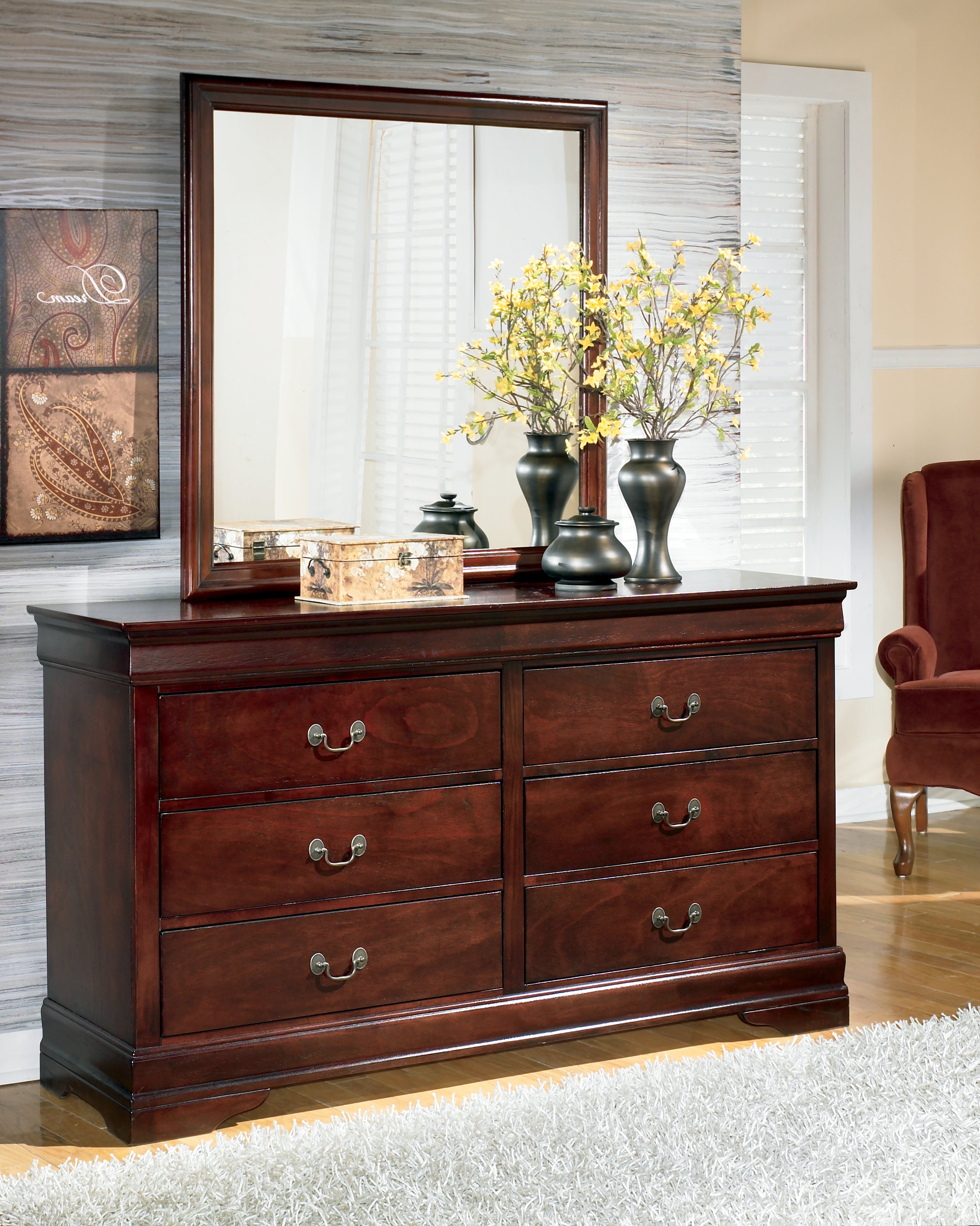 Floridian Furniture - Ashley Furniture - Alisdair Bedroom - Dresser and Mirror / Reddish Brown - B376B1