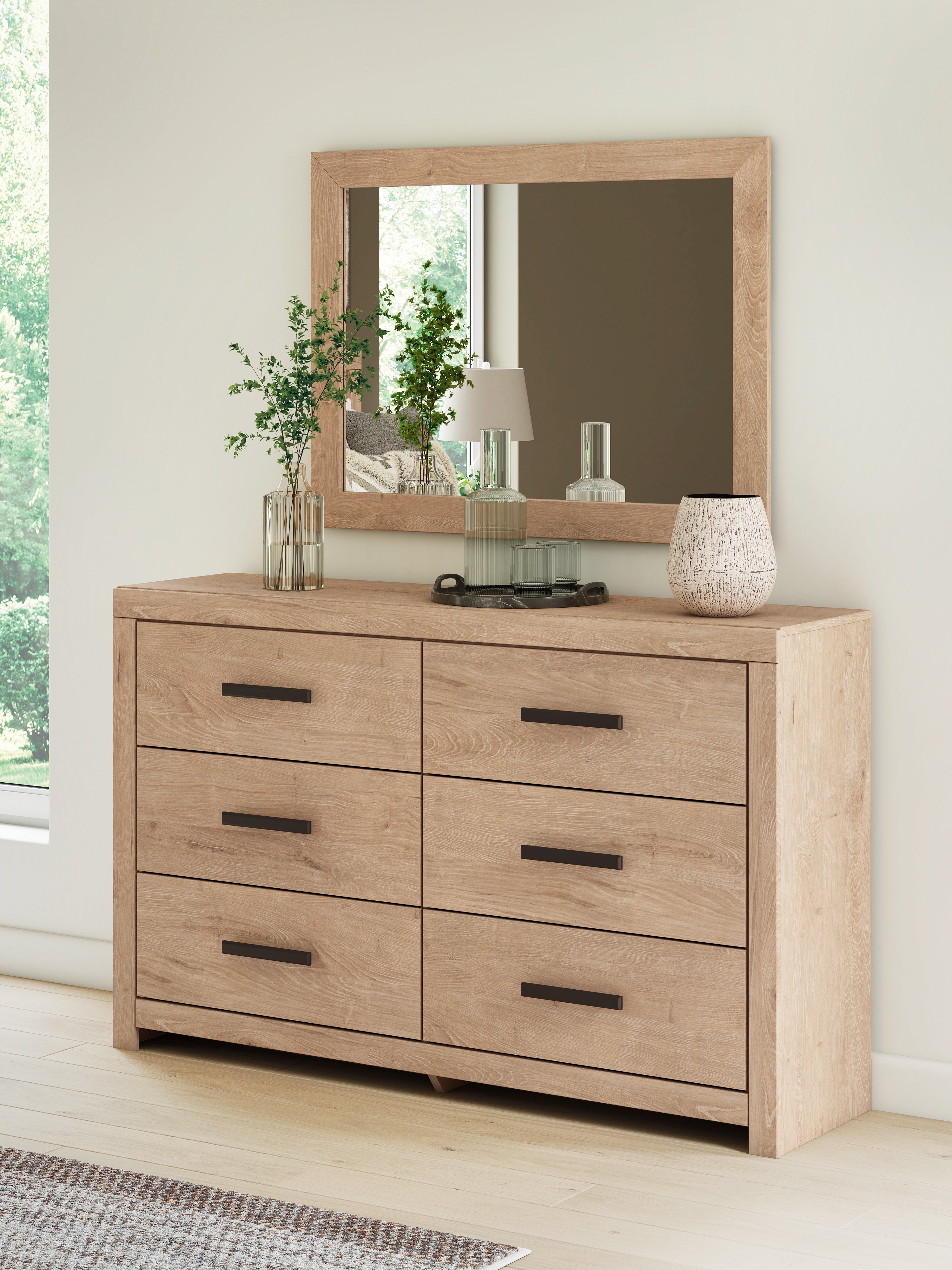 Floridian Furniture - Ashley Furniture - Sanginlane Bedroom - Dresser and Mirror / Tan - B3787B1