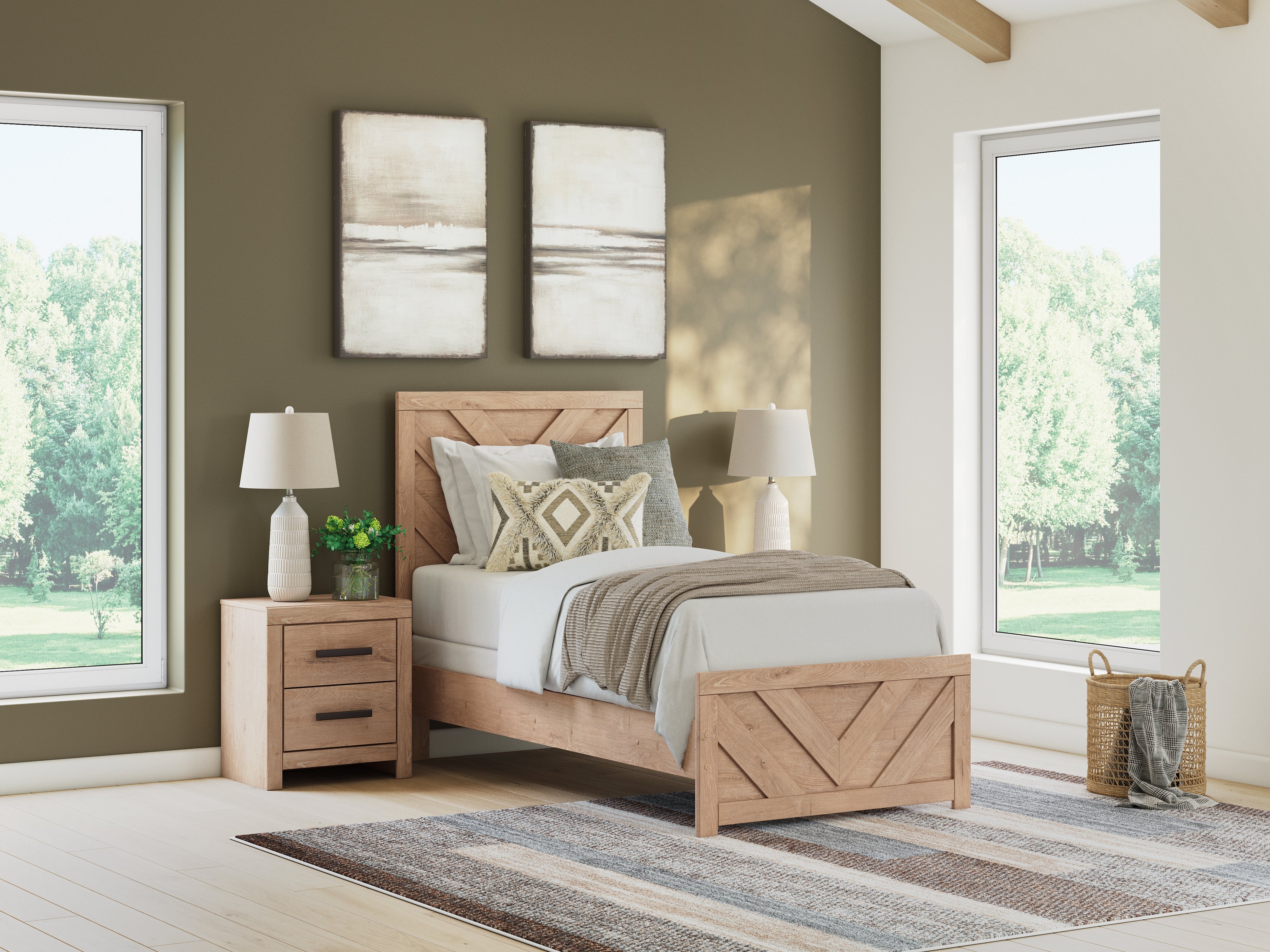 Floridian Furniture - Ashley Furniture - Sanginlane Bedroom - Twin Panel Bed / Tan - B3787B2