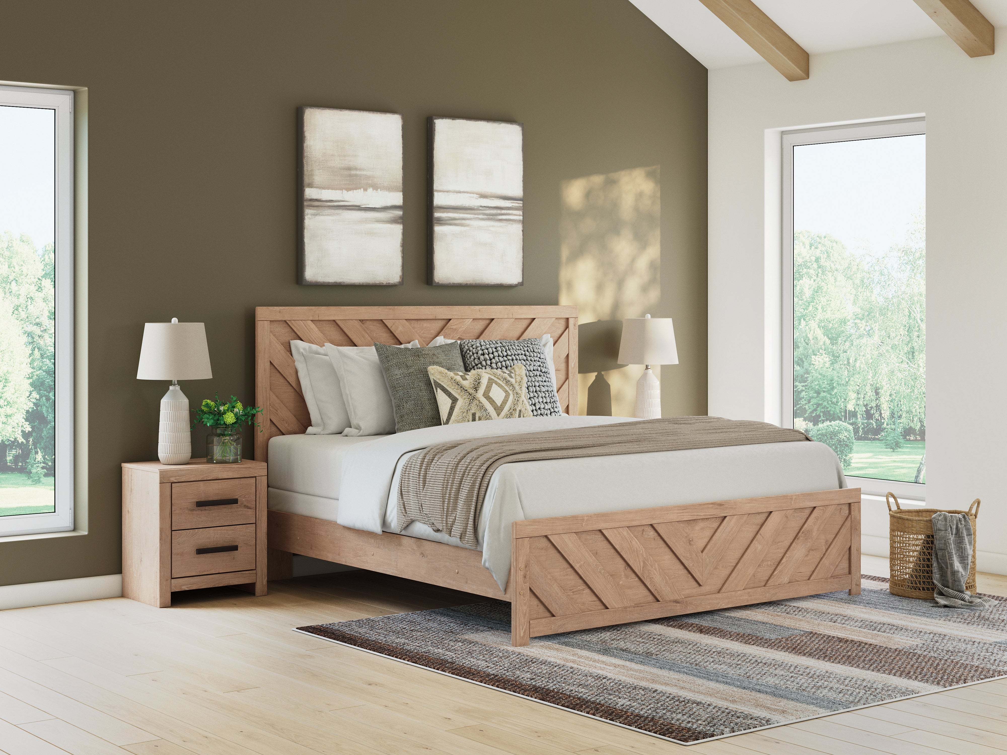 Floridian Furniture - Ashley Furniture - Sanginlane Bedroom - King Panel Bed / Tan - B3787B8