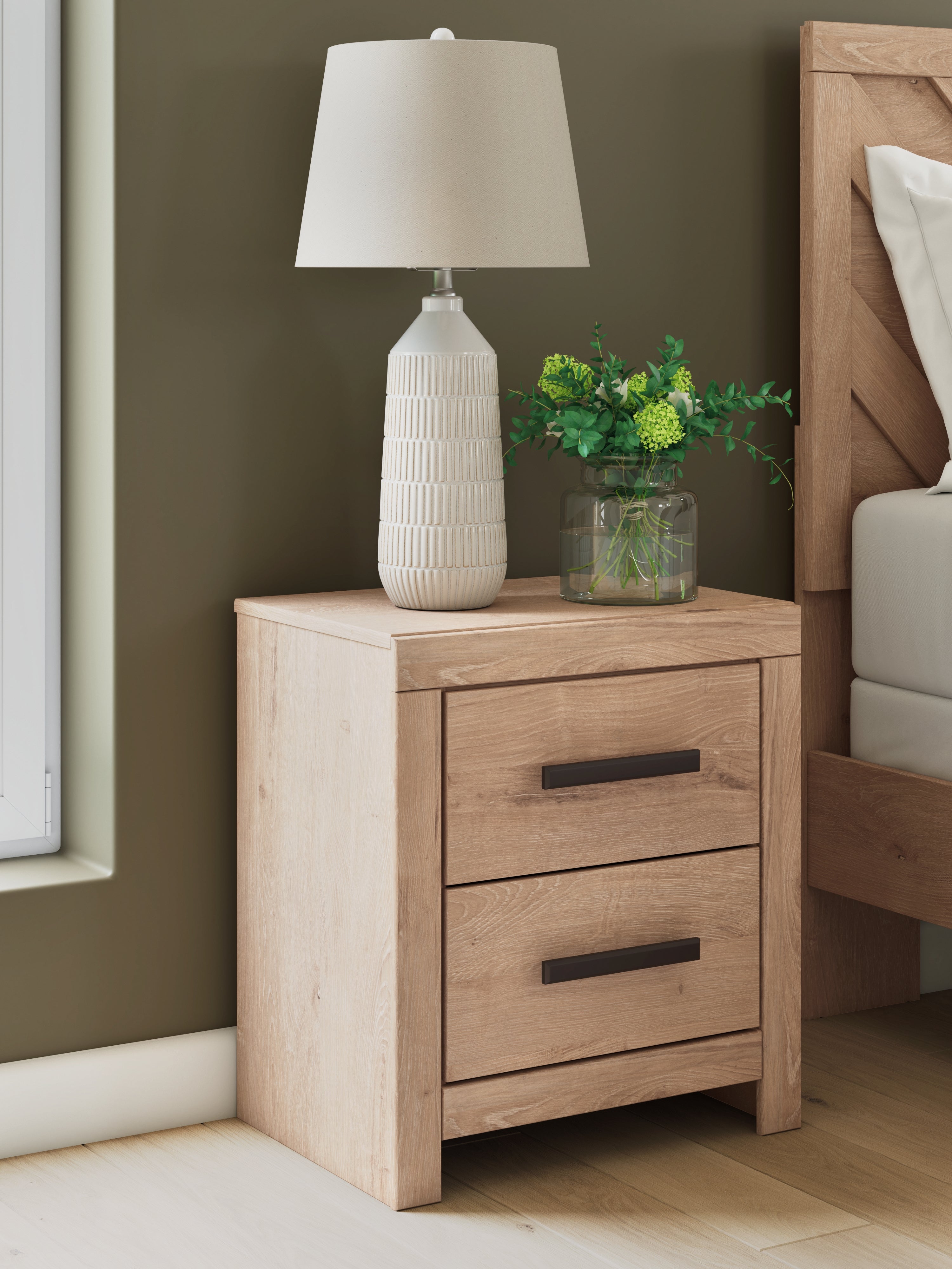 Floridian Furniture - Ashley Furniture - Sanginlane Bedroom - Two Drawer Night Stand / Tan - B3787-92