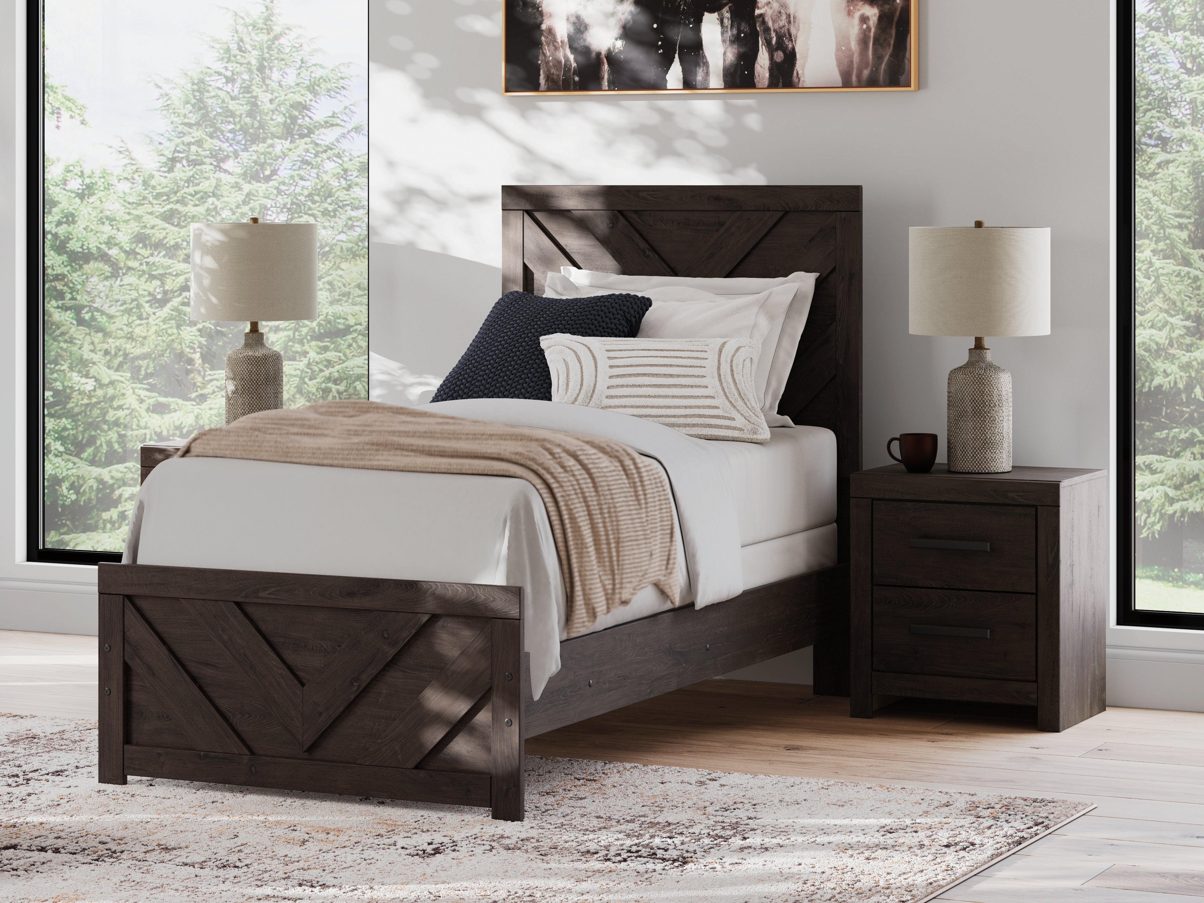 Floridian Furniture - Ashley Furniture - Prendonea Bedroom - Twin Panel Bed / Charcoal - B3789B2