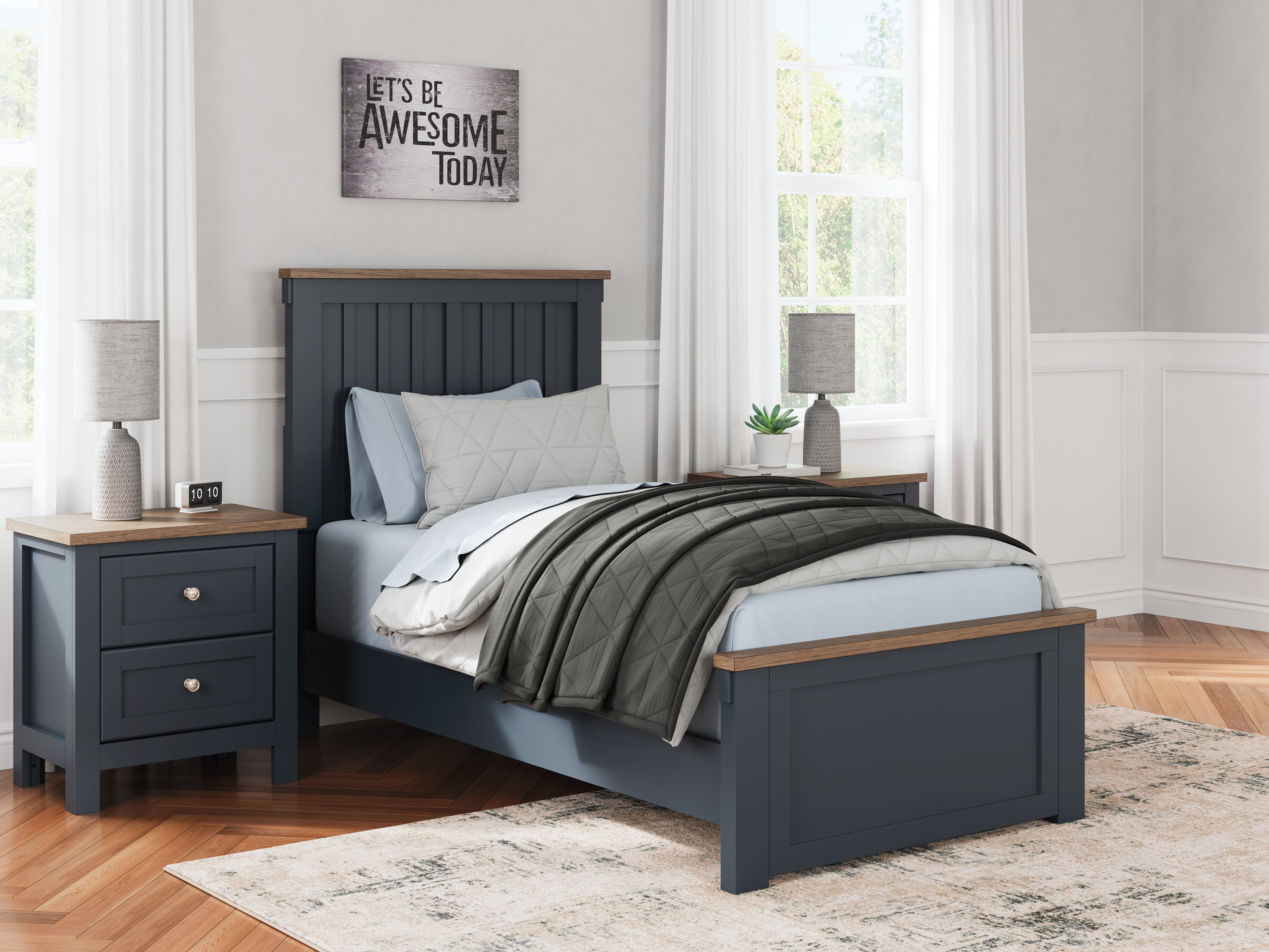 Floridian Furniture - Ashley Furniture - Landocken Bedroom - Twin Panel Bed / Brown/Blue - B414B2