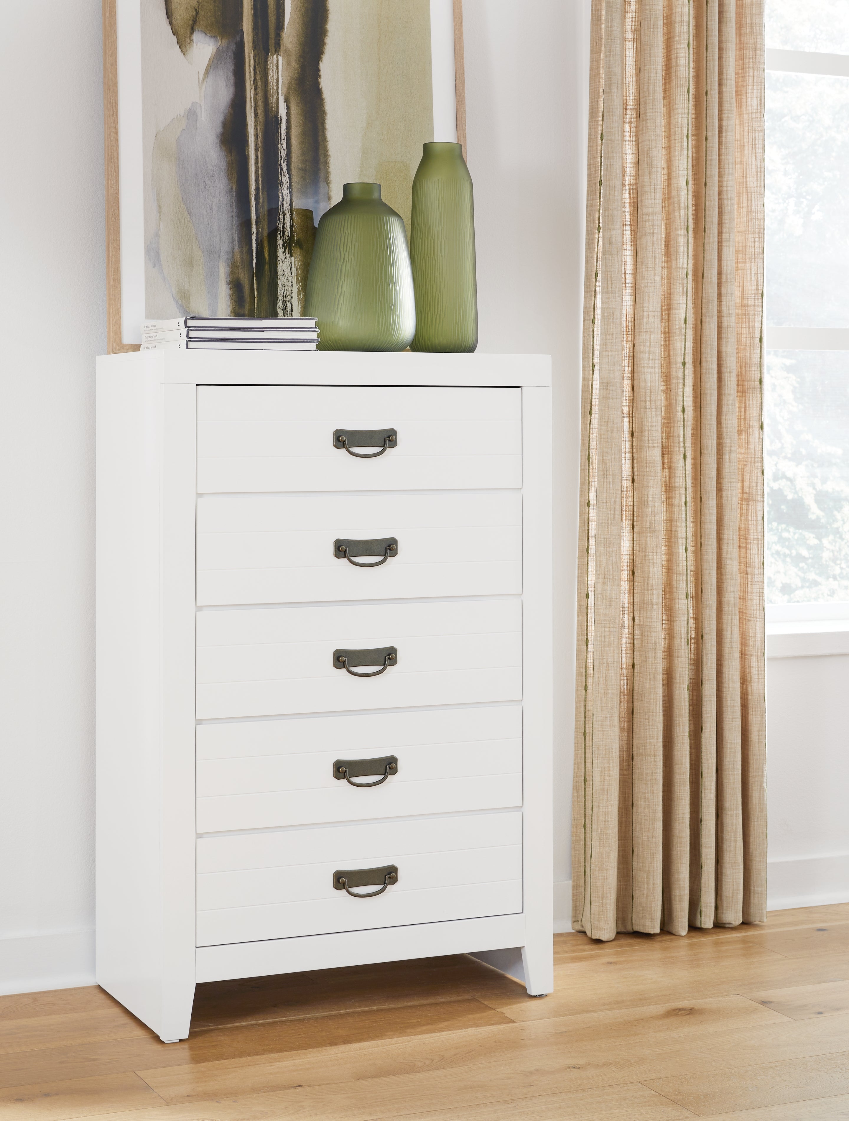 Floridian Furniture - Ashley Furniture - Binterglen Bedroom - Five Drawer Chest / White - B427-46
