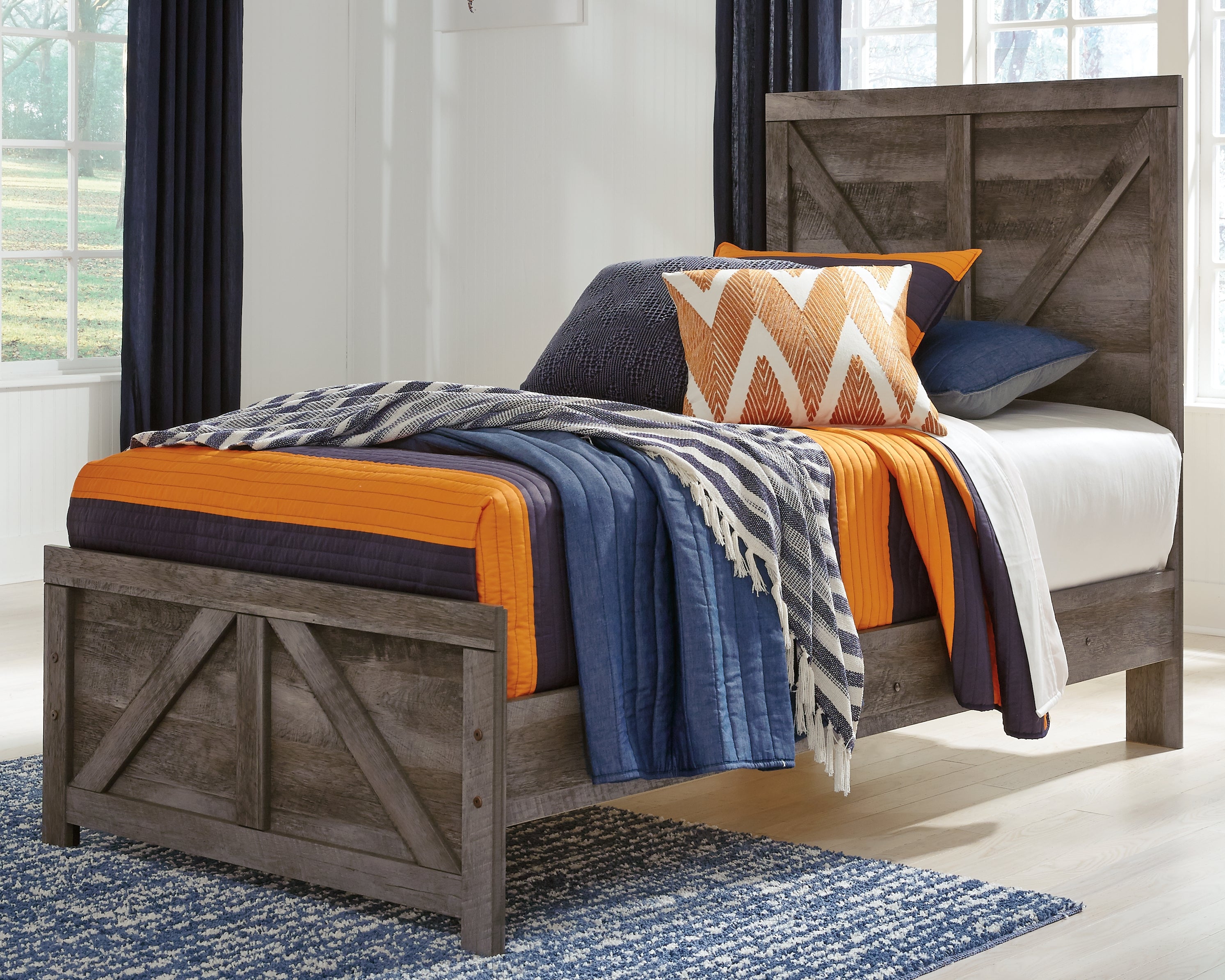 Floridian Furniture - Ashley Furniture - Wynnlow Bedroom - Twin Crossbuck Panel Bed / Gray - B440B16