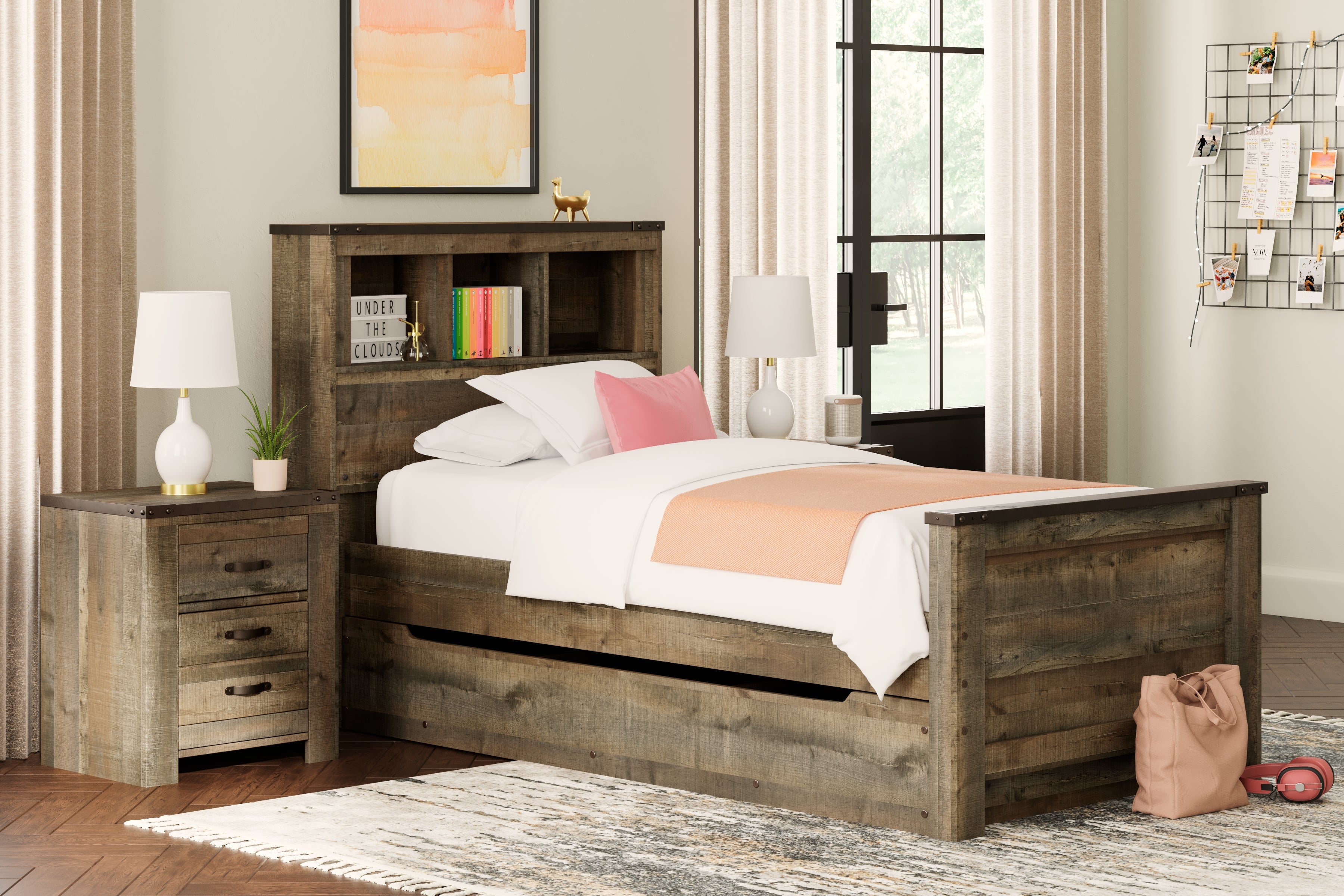 Floridian Furniture - Ashley Furniture - Trinell Bedroom - Twin Bookcase Bed with 1 Large Storage Drawer / Brown - B446B22