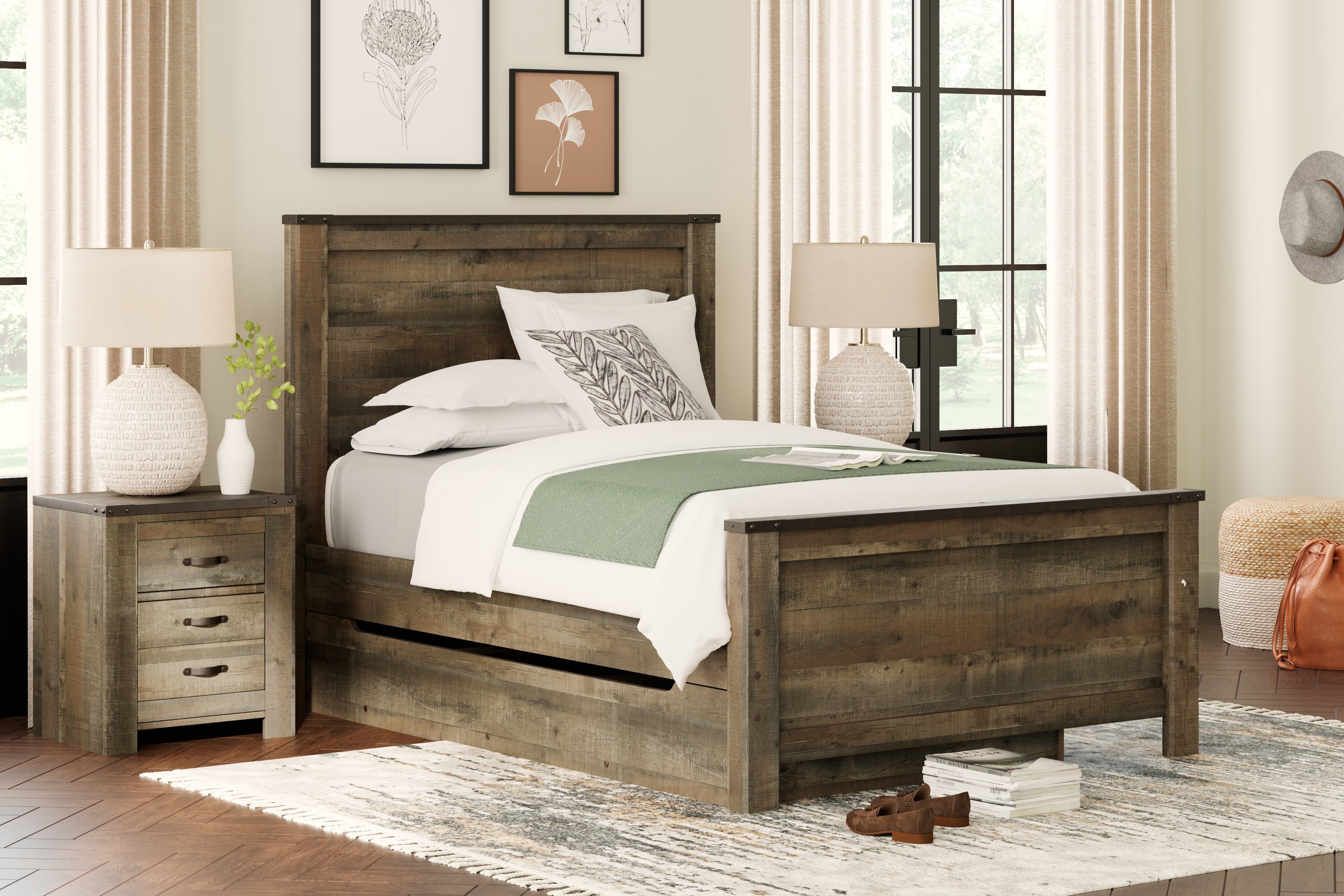 Floridian Furniture - Ashley Furniture - Trinell Bedroom - Full Panel Bed with 1 Large Storage Drawer / Brown - B446B9