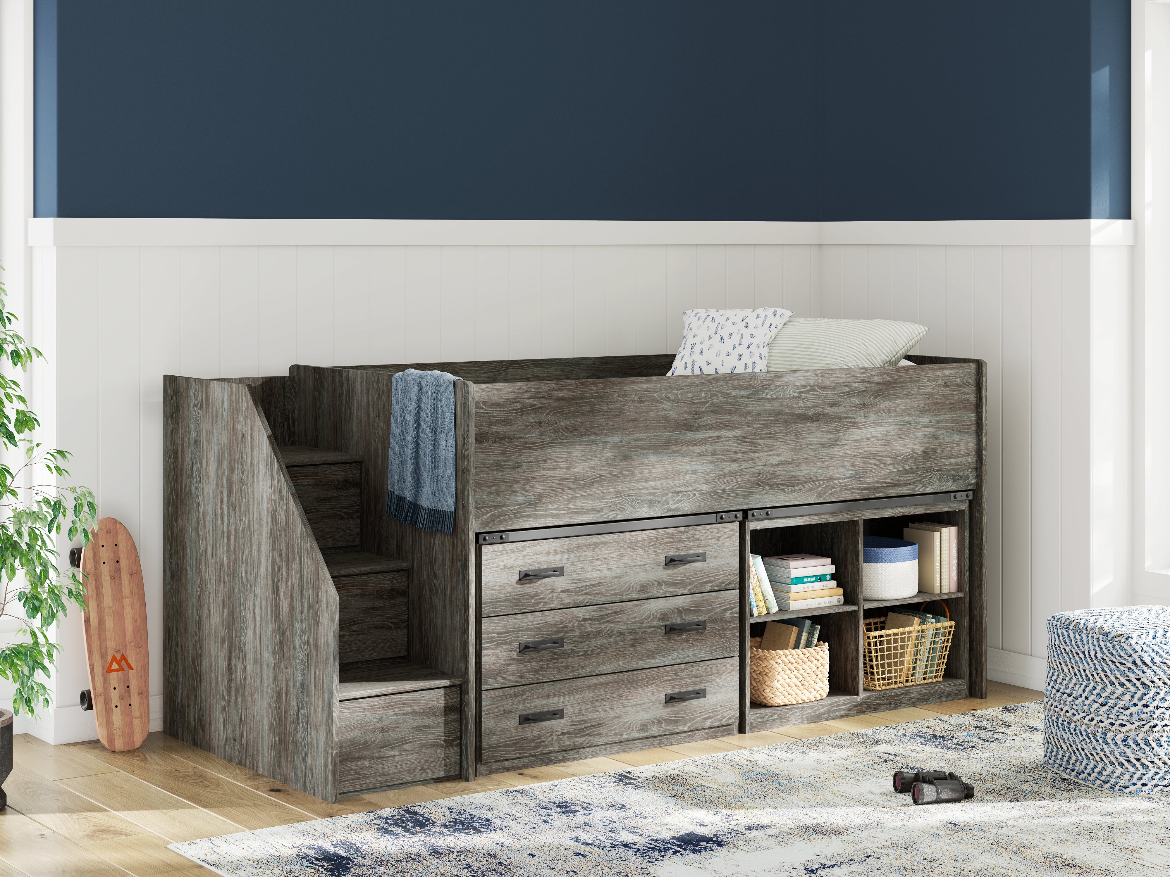 Floridian Furniture - Ashley Furniture - Frandern Bedroom - Twin Loft  Bed with Bookcase and Drawer Storage / Gray - B4480B16
