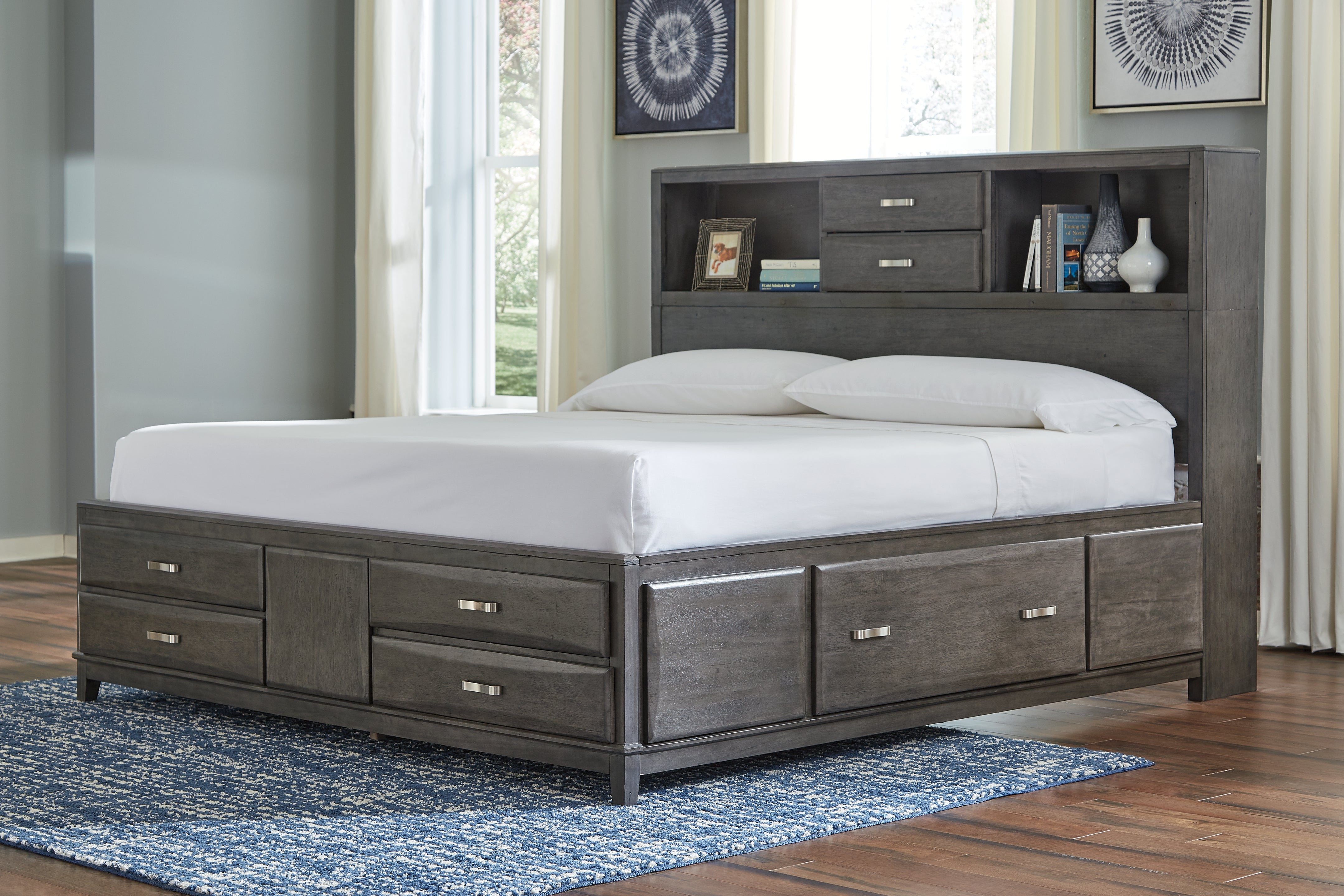 Floridian Furniture - Ashley Furniture - Caitbrook Bedroom - Queen Storage Bed with 8 Drawers / Gray - B476B2