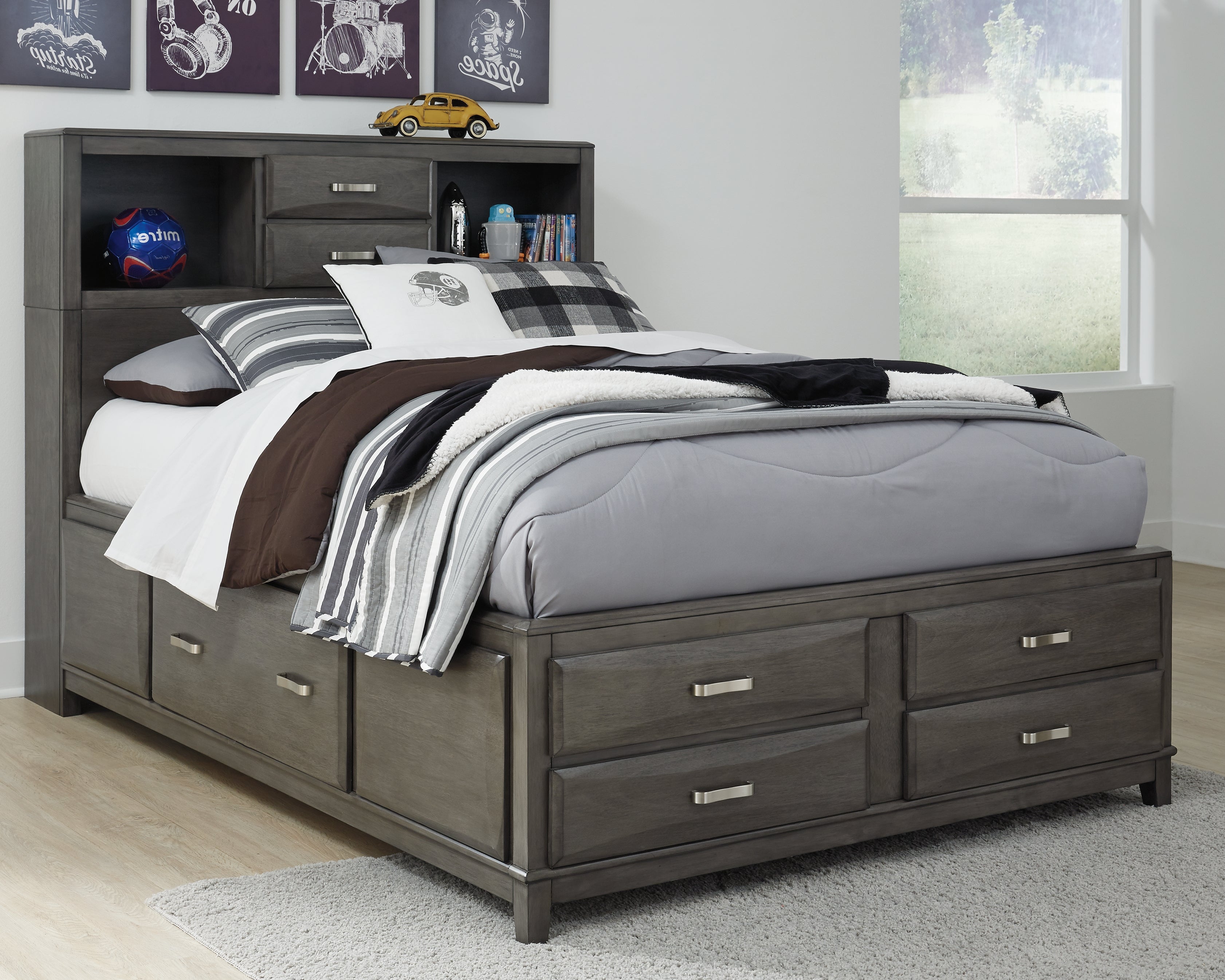 Floridian Furniture - Ashley Furniture - Caitbrook Bedroom - Full Storage Bed with 7 Drawers / Gray - B476B4