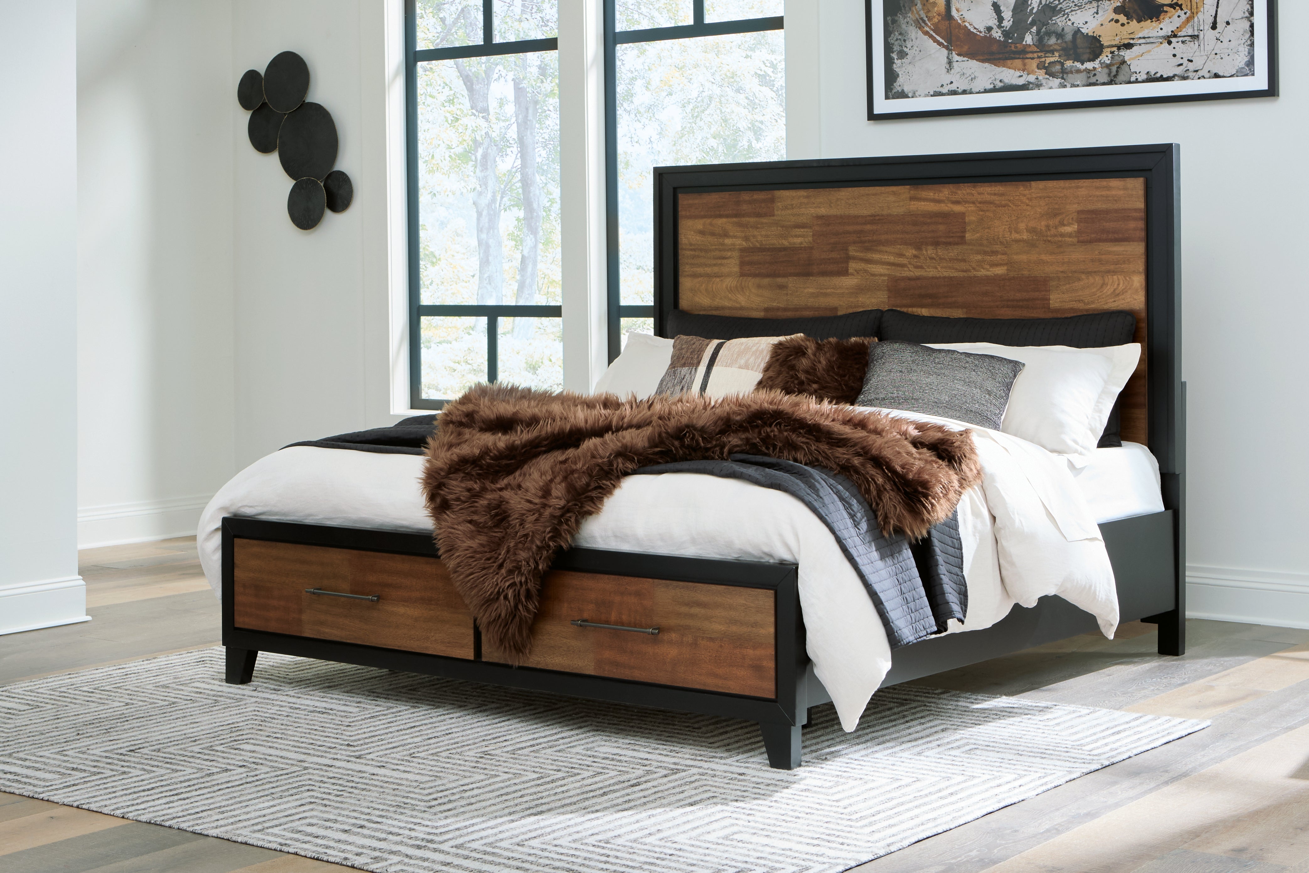 Floridian Furniture - Ashley Furniture - Kraeburn Bedroom - California King Panel Storage Bed / Brown/Black - B496B13