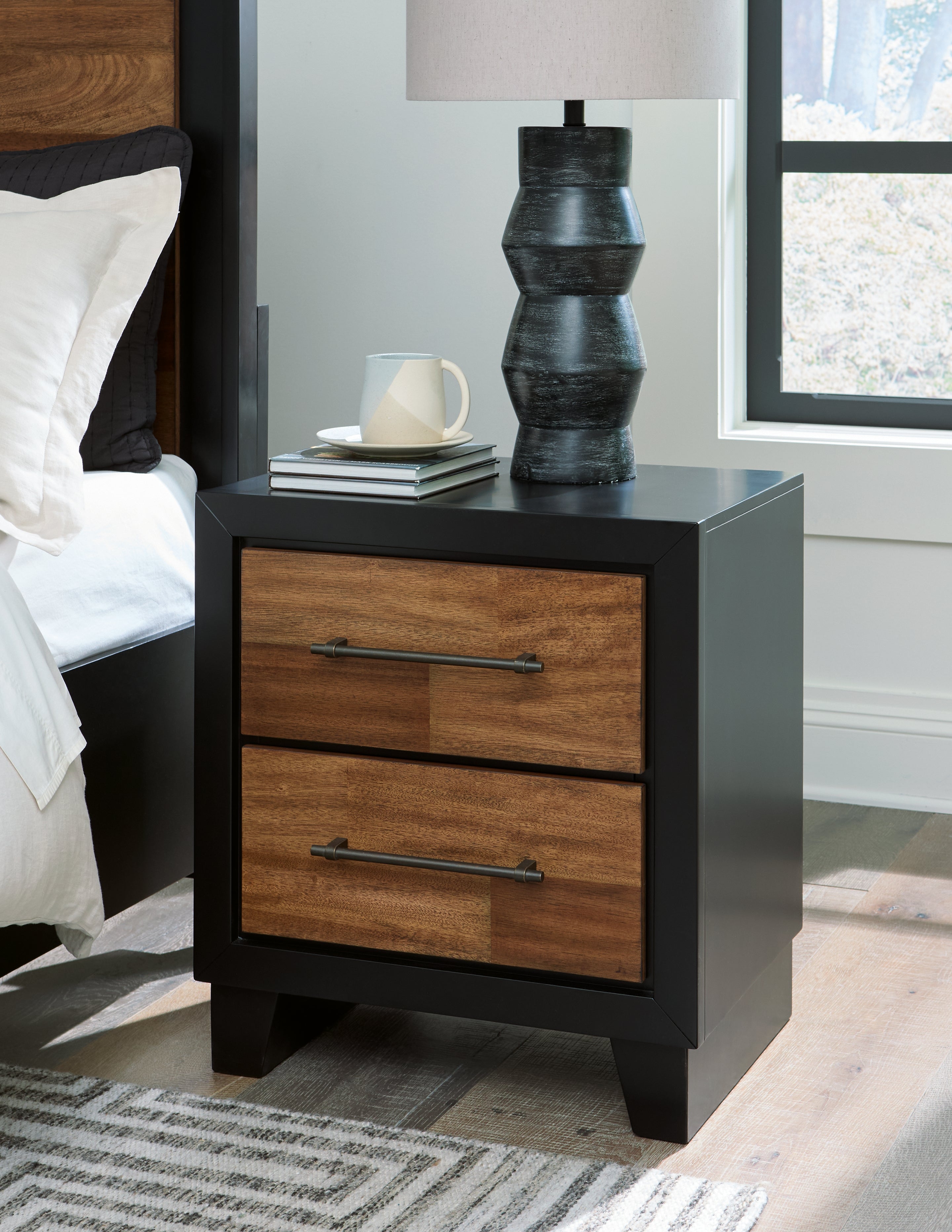 Floridian Furniture - Ashley Furniture - Kraeburn Bedroom - Two Drawer Night Stand / Brown/Black - B496-92