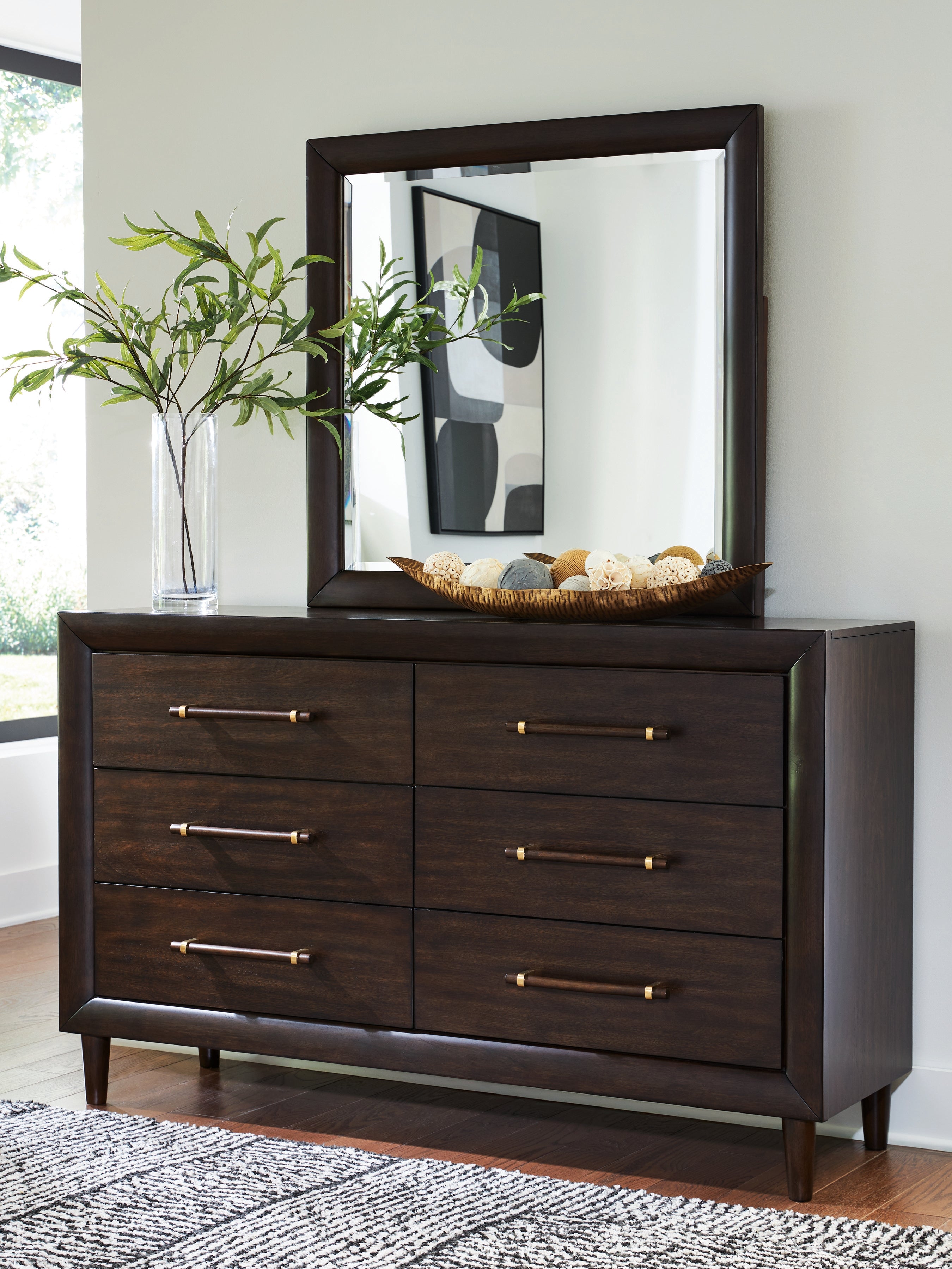 Floridian Furniture - Ashley Furniture - Dantenton Bedroom - Dresser and Mirror / Merlot - B611B1