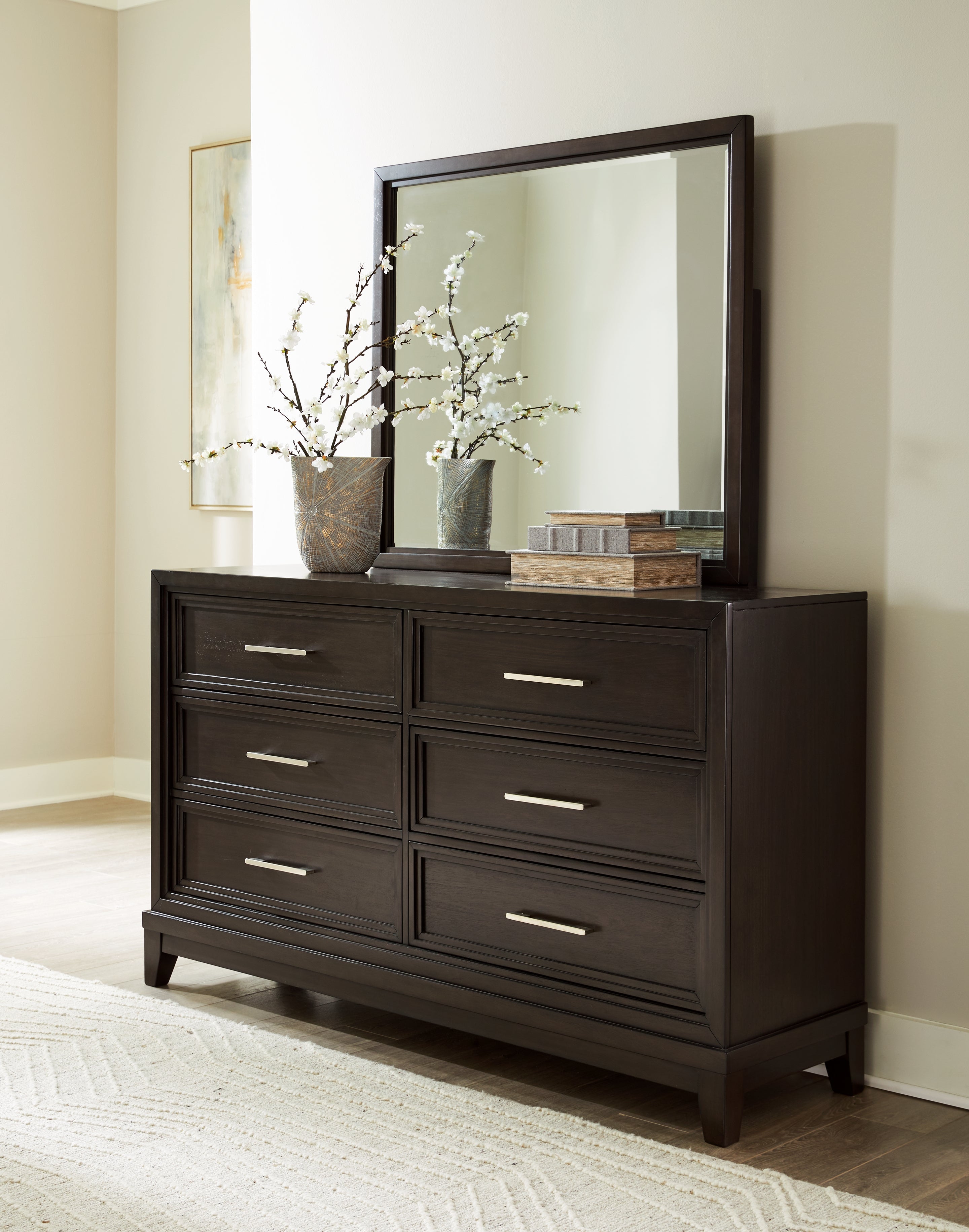 Floridian Furniture - Ashley Furniture - Neymorton Bedroom - Dresser and Mirror / Dark Grayish Brown - B618B1