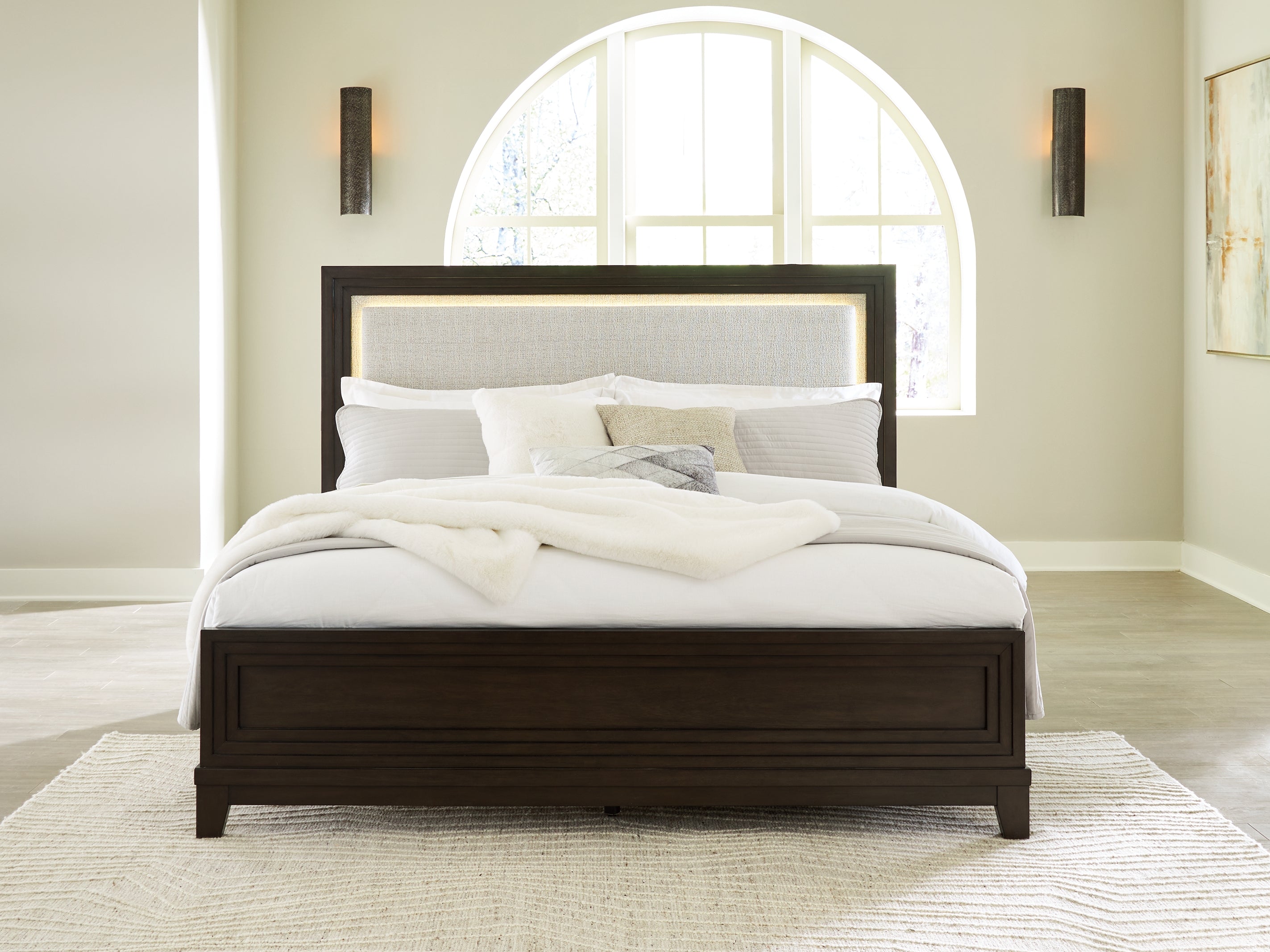 Floridian Furniture - Ashley Furniture - Neymorton Bedroom - Queen Upholstered Panel Bed / Dark Grayish Brown - B618B2