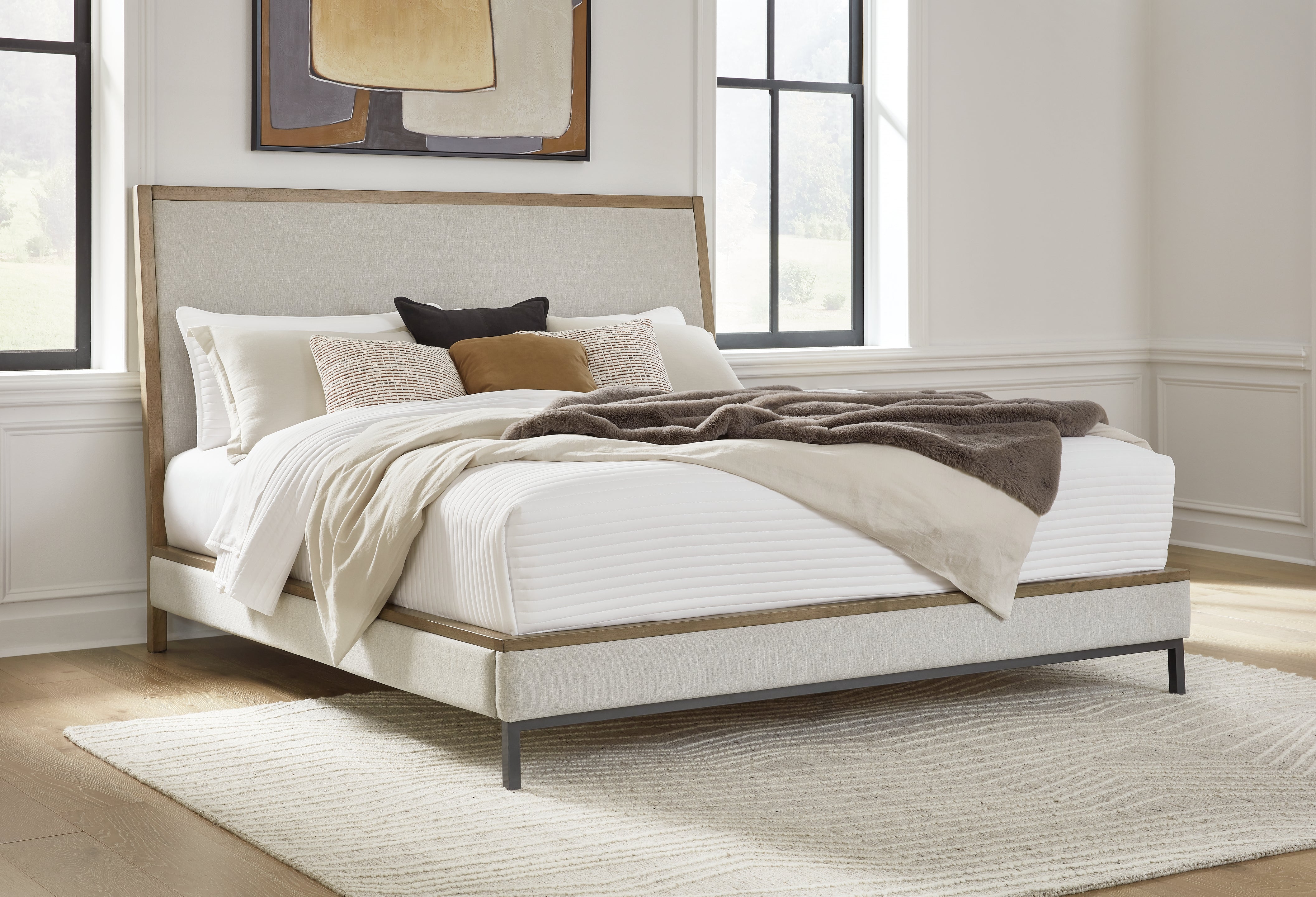 Floridian Furniture - Ashley Furniture - Tomtyn Bedroom - Queen Upholstered Bed / Light Brown - B622B2