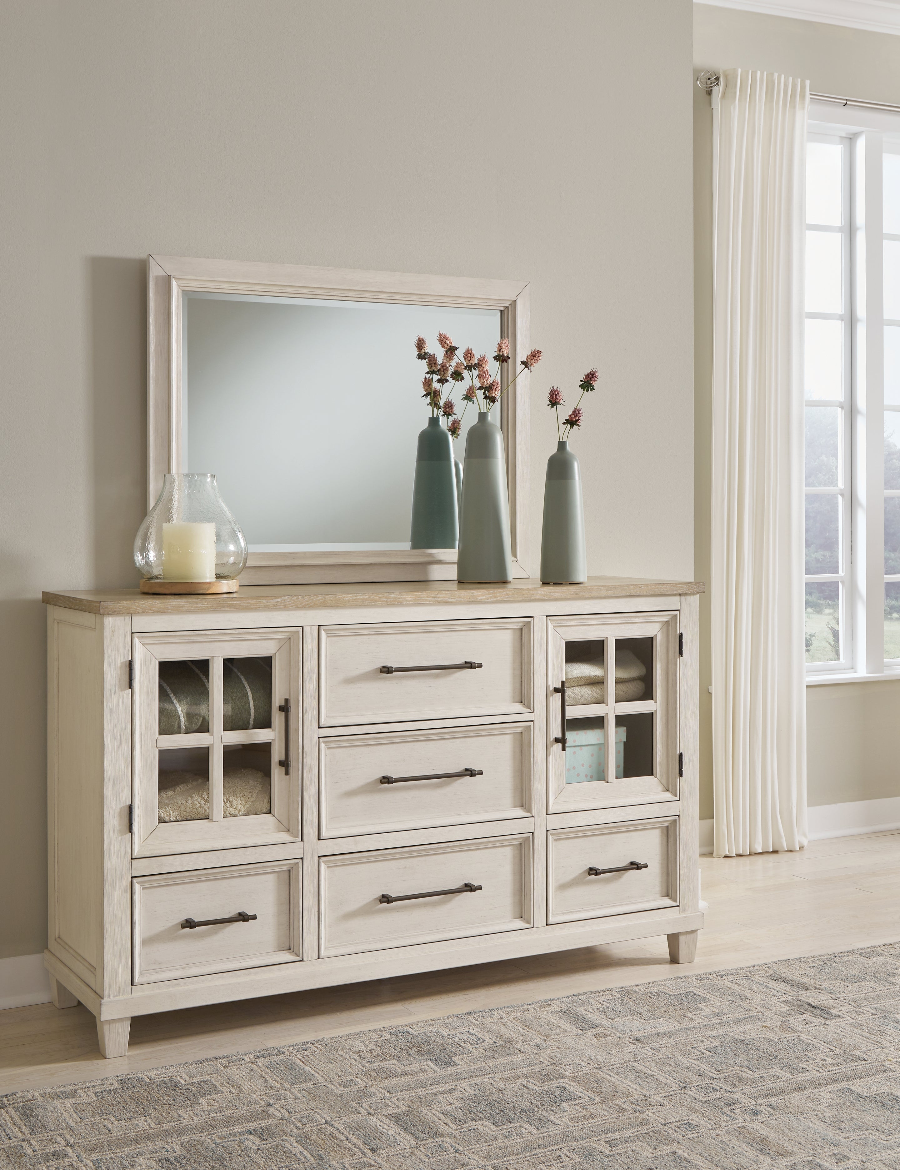 Floridian Furniture - Ashley Furniture - Shaybrock Bedroom - Dresser and Mirror / Antique White/Brown - B683B1