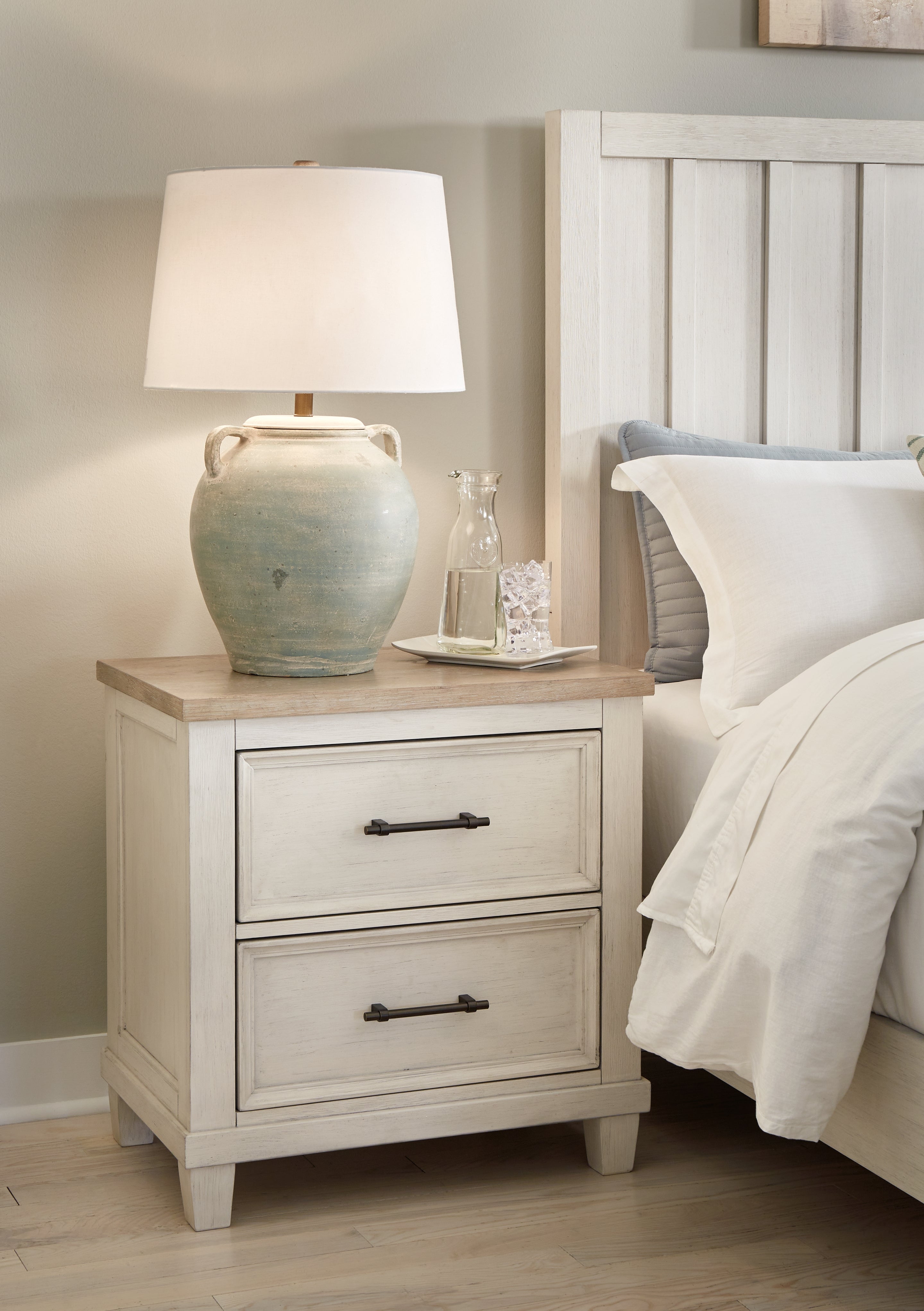 Floridian Furniture - Ashley Furniture - Shaybrock Bedroom - Two Drawer Night Stand / Antique White/Brown - B683-92