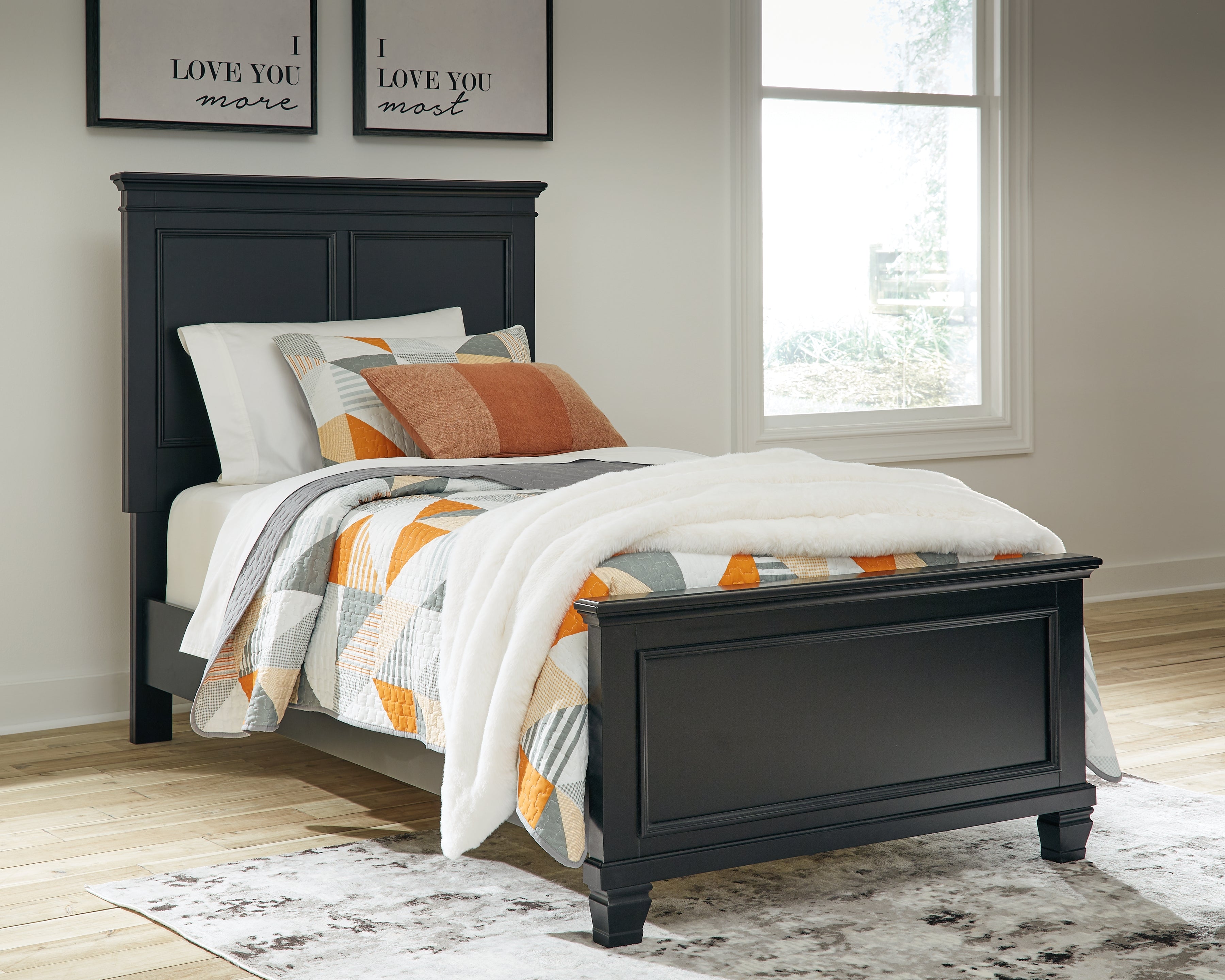 Floridian Furniture - Ashley Furniture - Lanolee Bedroom - Twin Panel Bed / Black - B687B2
