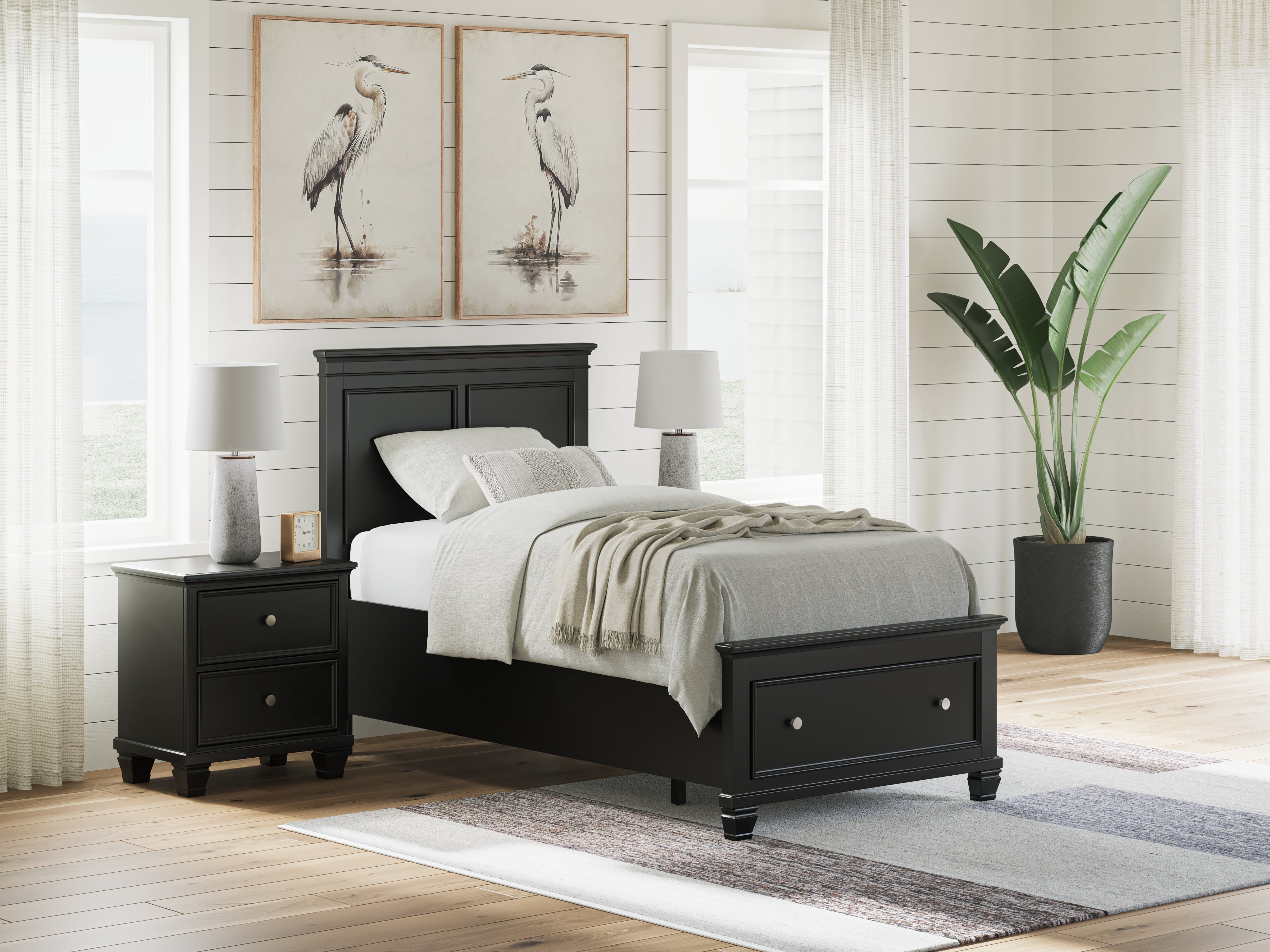 Floridian Furniture - Ashley Furniture - Lanolee Bedroom - Twin Panel Storage Bed / Black - B687B21