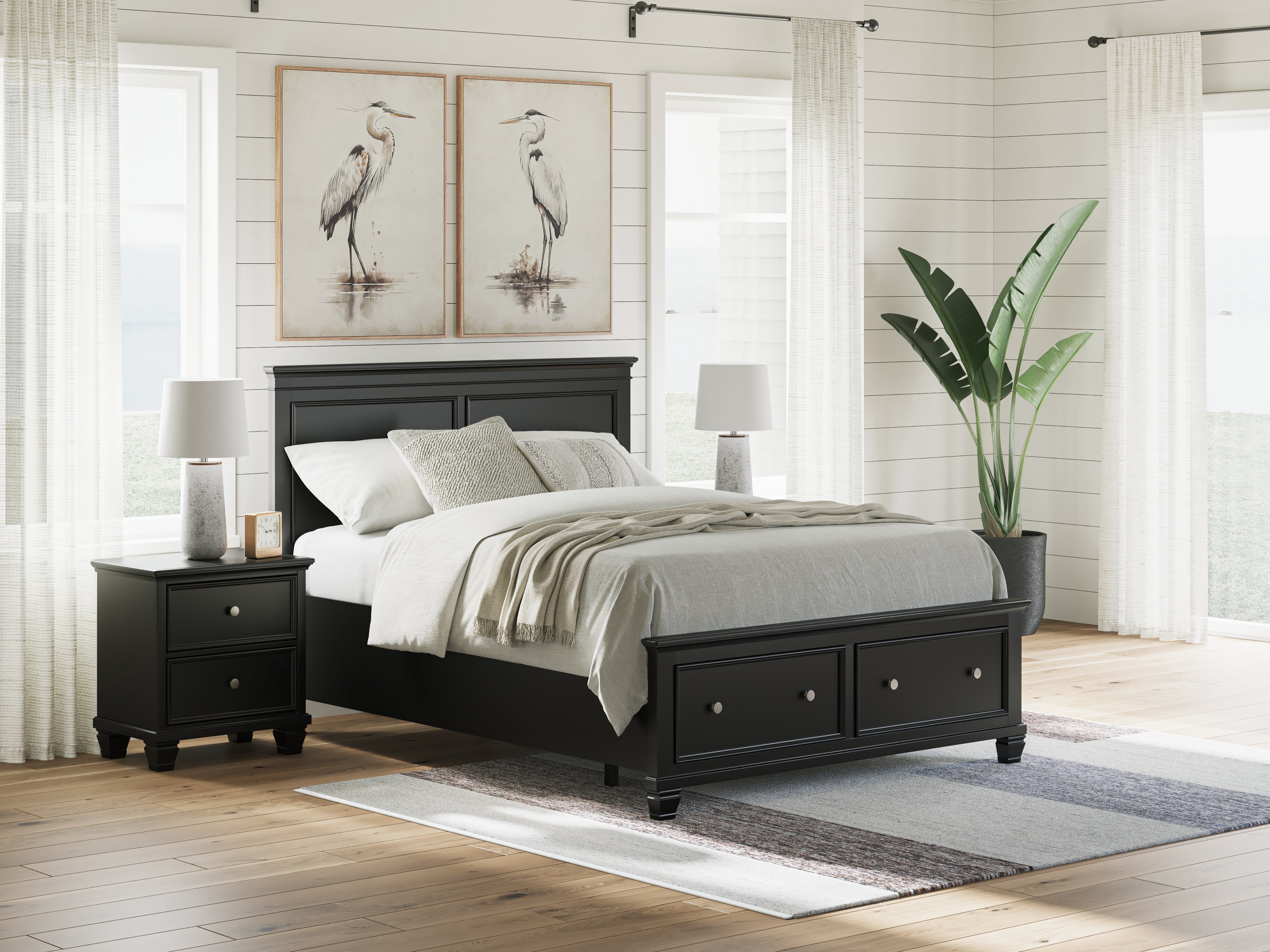 Floridian Furniture - Ashley Furniture - Lanolee Bedroom - Queen Panel Storage Bed / Black - B687B17