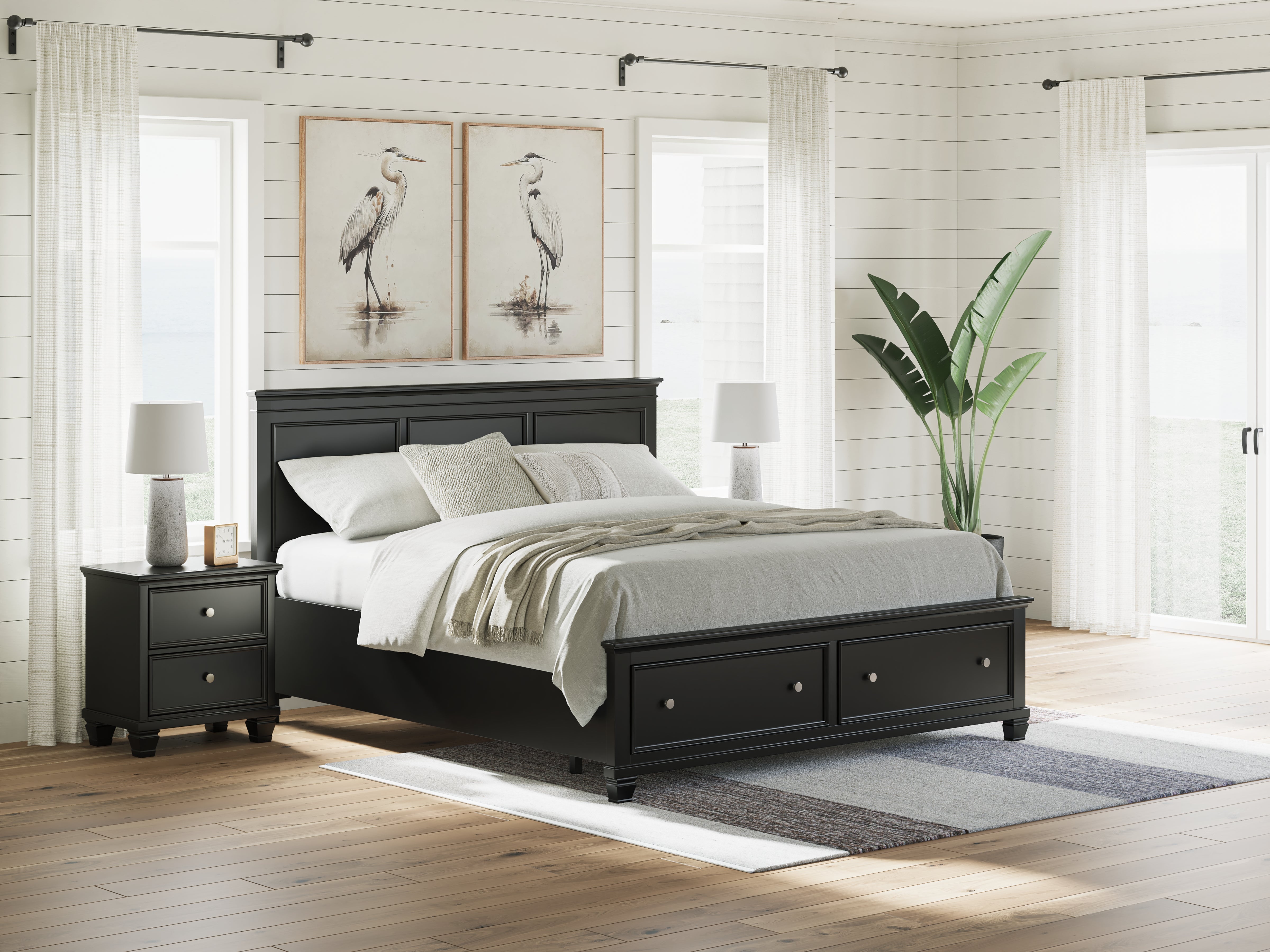 Floridian Furniture - Ashley Furniture - Lanolee Bedroom - California King Panel Storage Bed / Black - B687B20