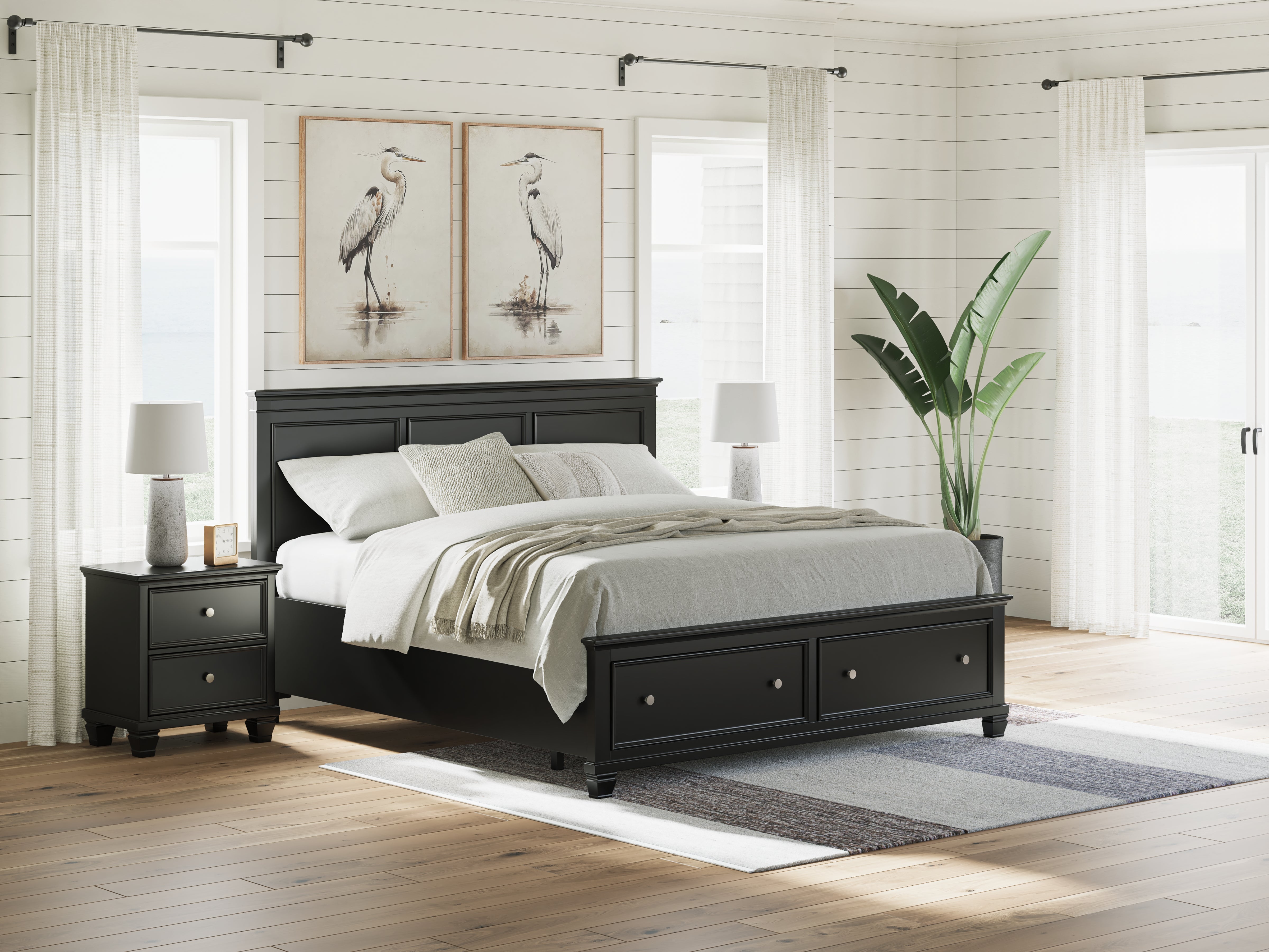 Floridian Furniture - Ashley Furniture - Lanolee Bedroom - King Panel Storage Bed / Black - B687B19