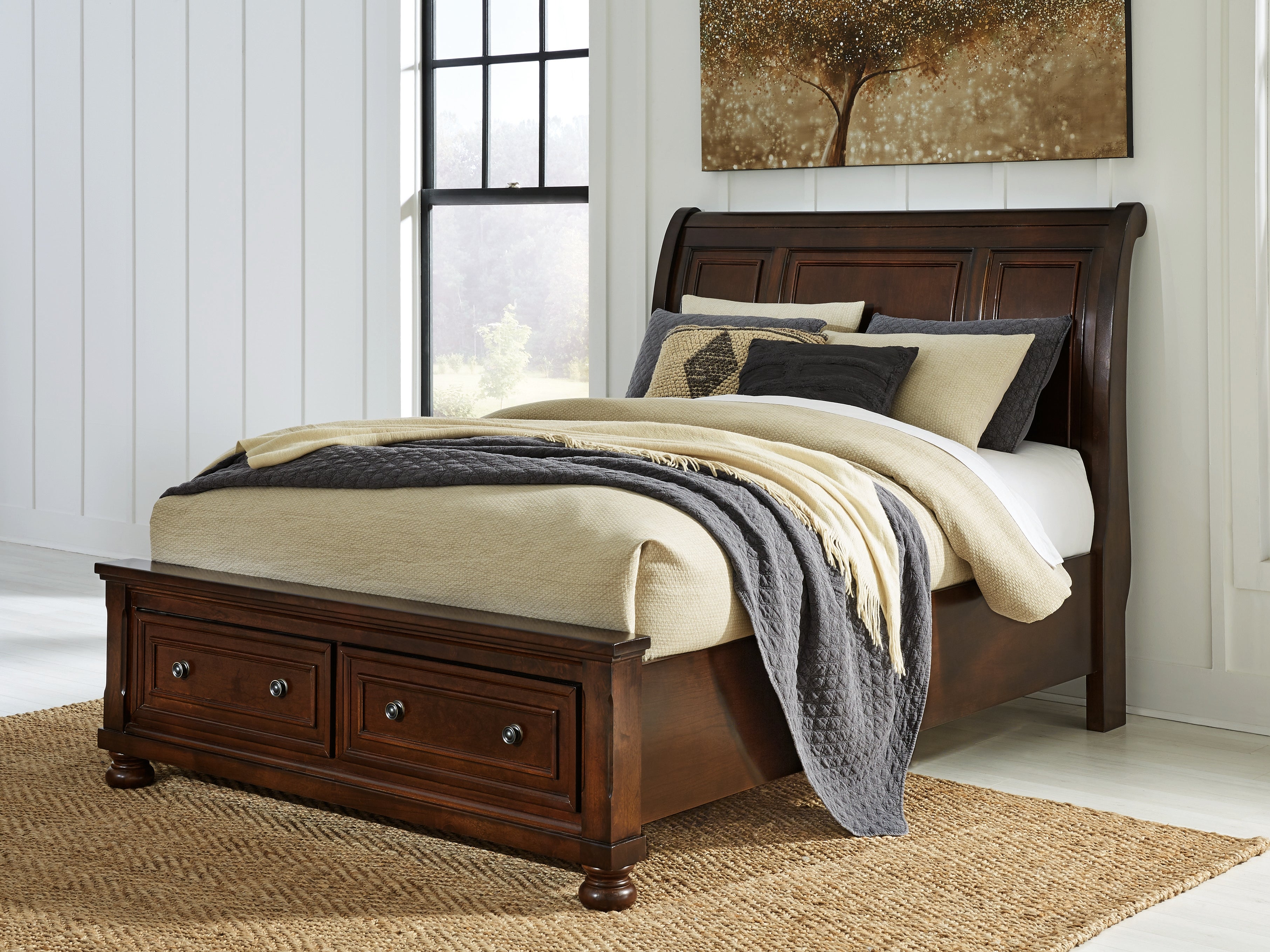 Floridian Furniture - Ashley Furniture - Porter Bedroom - Queen Sleigh Storage Bed / Rustic Brown - B697B43