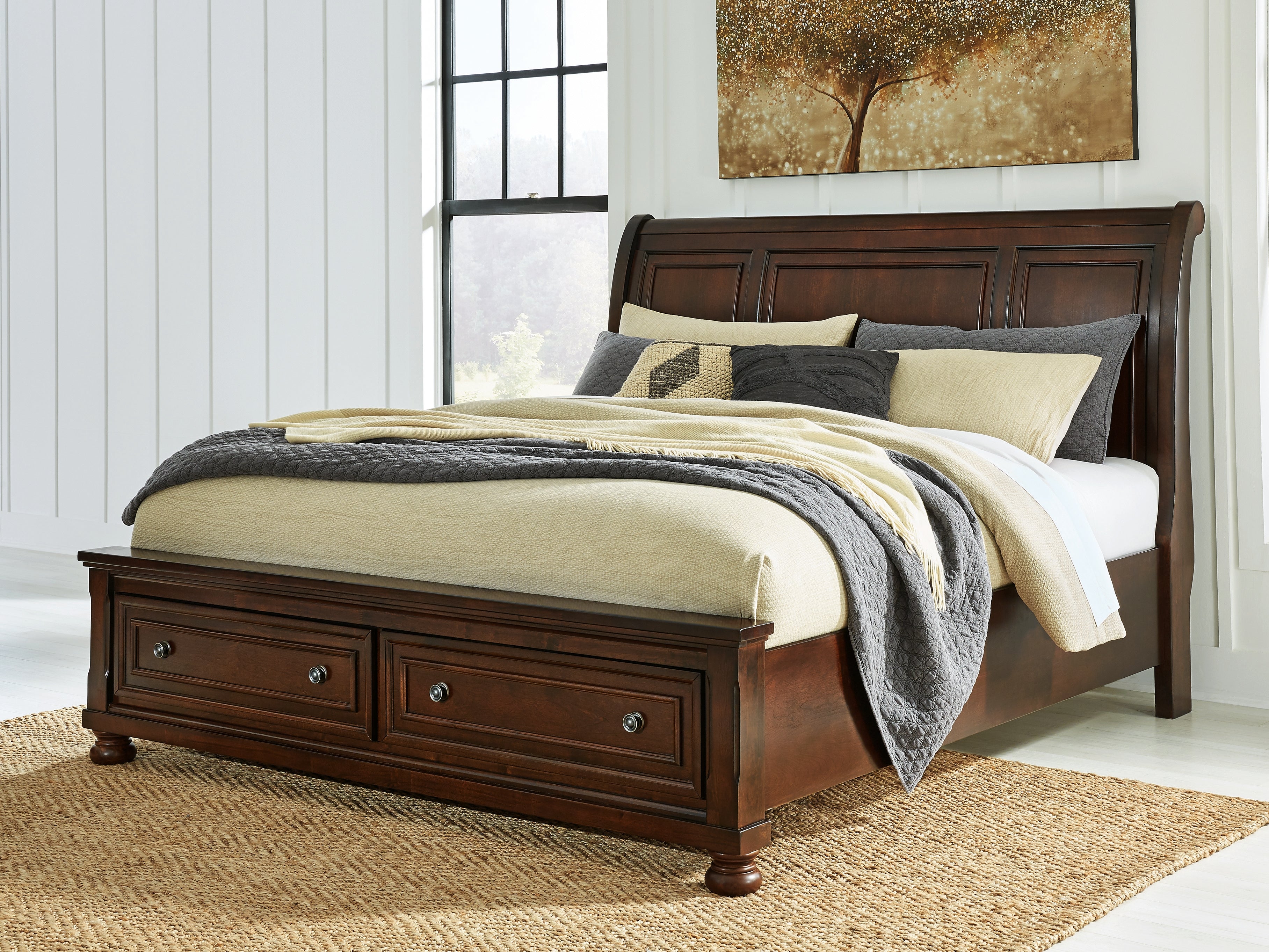 Floridian Furniture - Ashley Furniture - Porter Bedroom - King Sleigh Storage Bed / Rustic Brown - B697B45