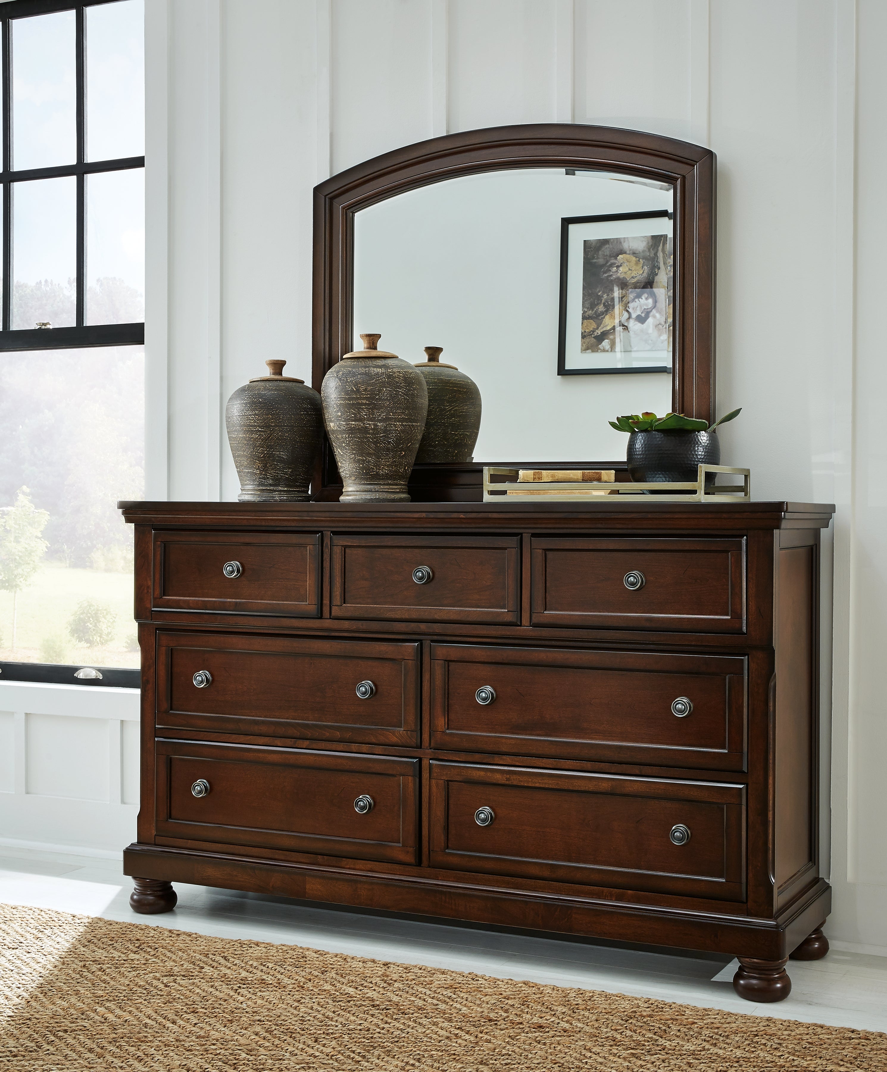 Floridian Furniture - Ashley Furniture - Porter Bedroom - Dresser and Mirror / Rustic Brown - B697B1