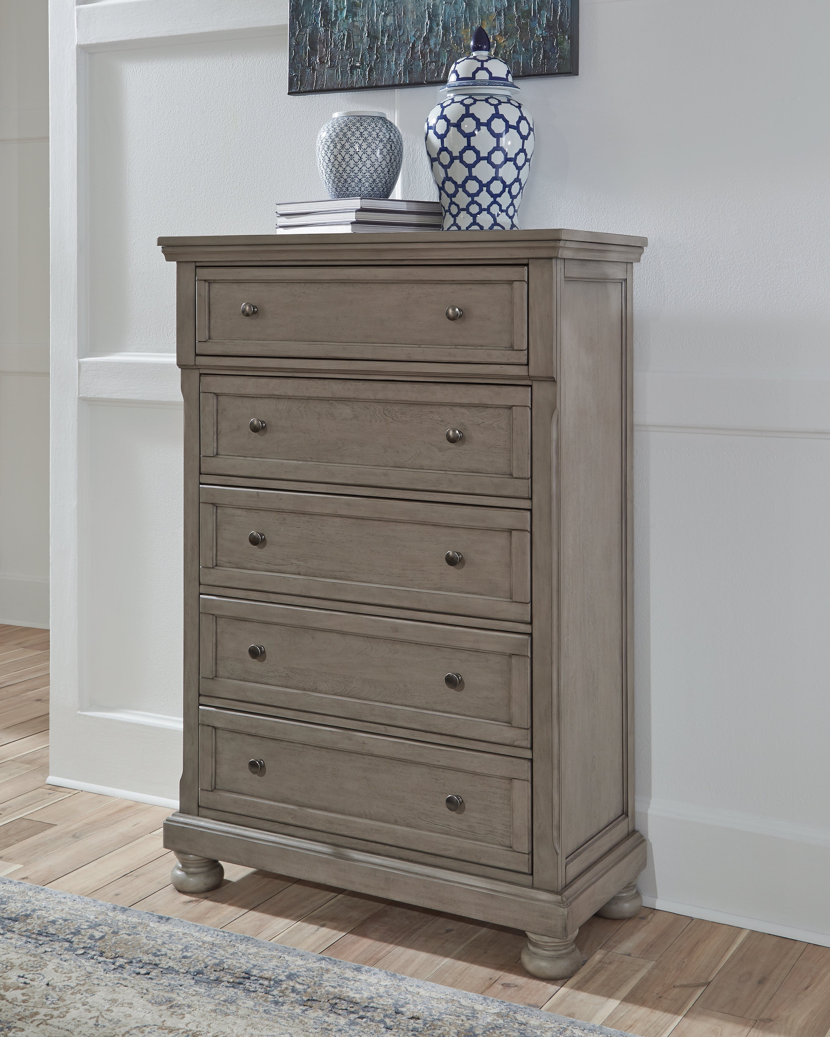Floridian Furniture - Ashley Furniture - Lettner Bedroom - Five Drawer Chest / Light Gray - B733-46