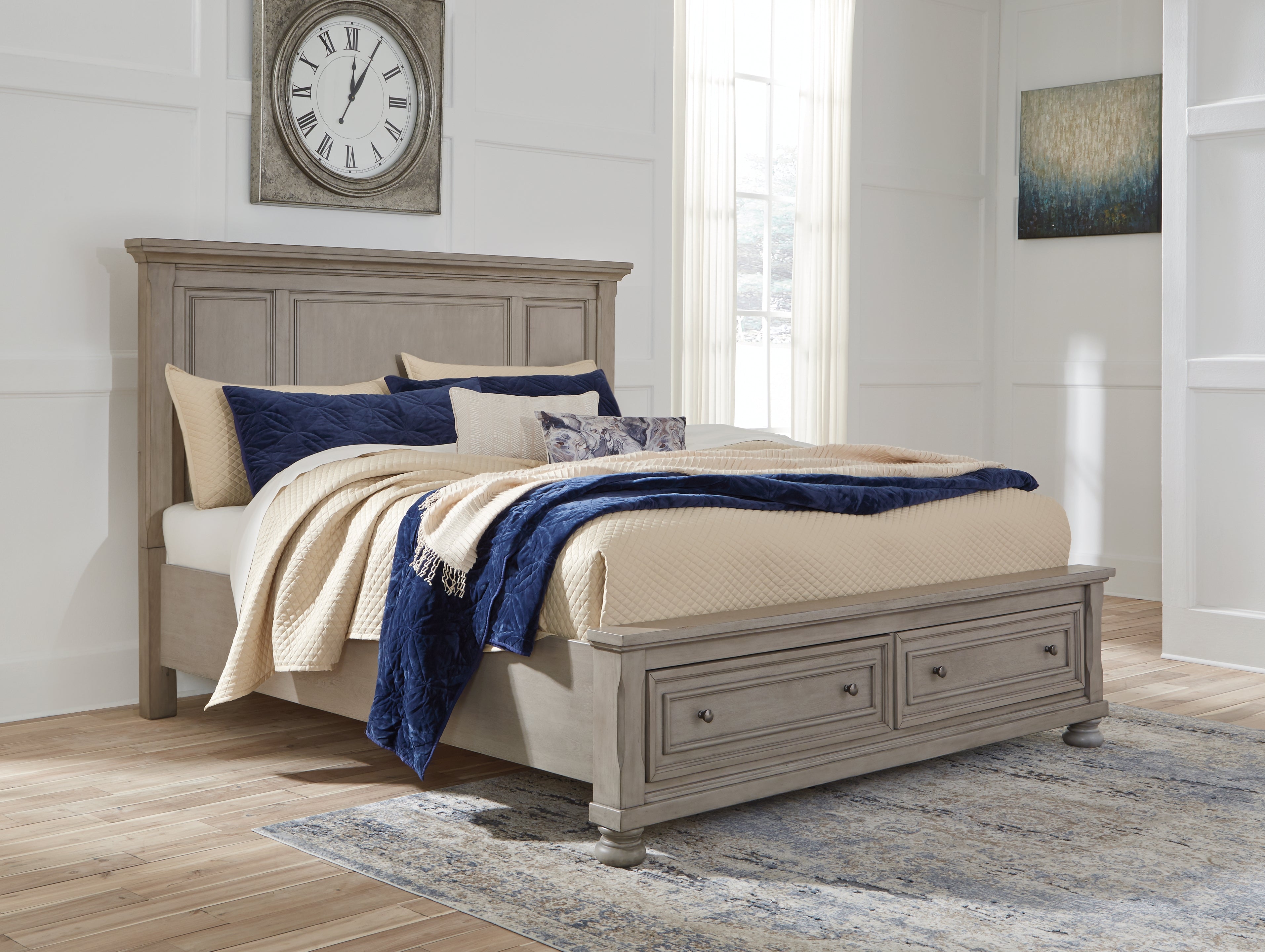 Floridian Furniture - Ashley Furniture - Lettner Bedroom - Queen Panel Storage Bed / Light Gray - B733B31