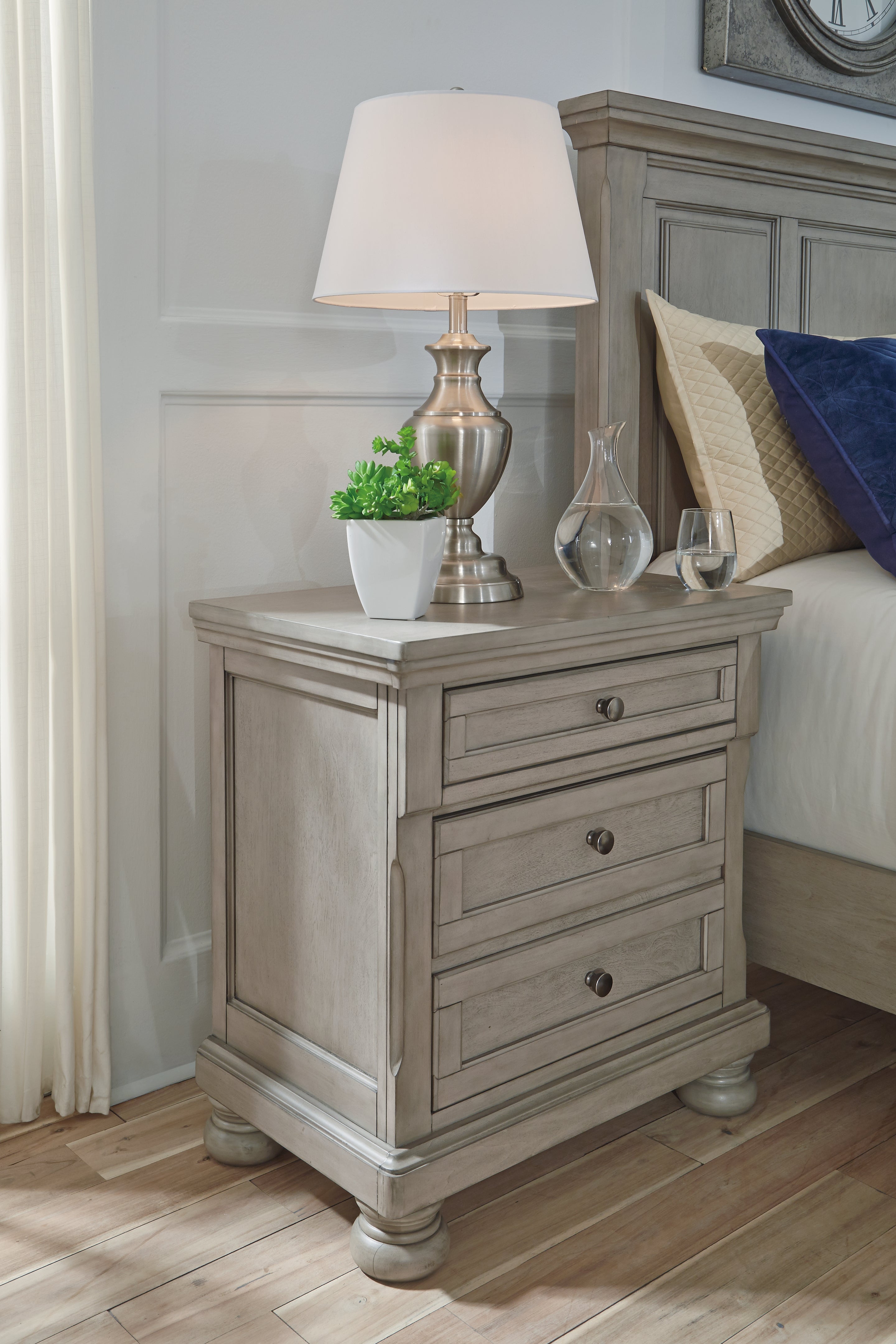 Floridian Furniture - Ashley Furniture - Lettner Bedroom - Two Drawer Night Stand / Light Gray - B733-92