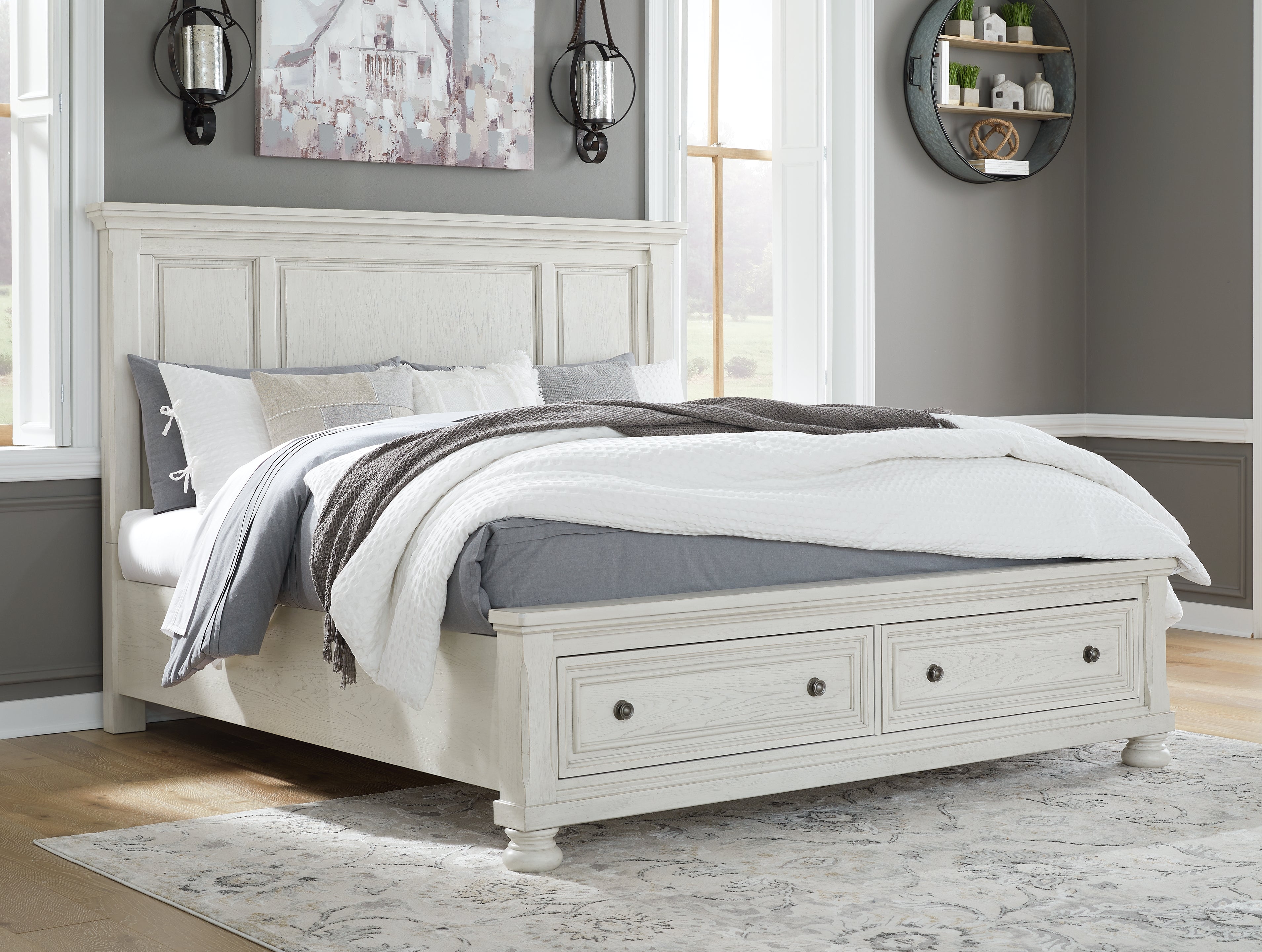 Floridian Furniture - Ashley Furniture - Robbinsdale Bedroom - King Panel Storage Bed / Antique White - B742B25