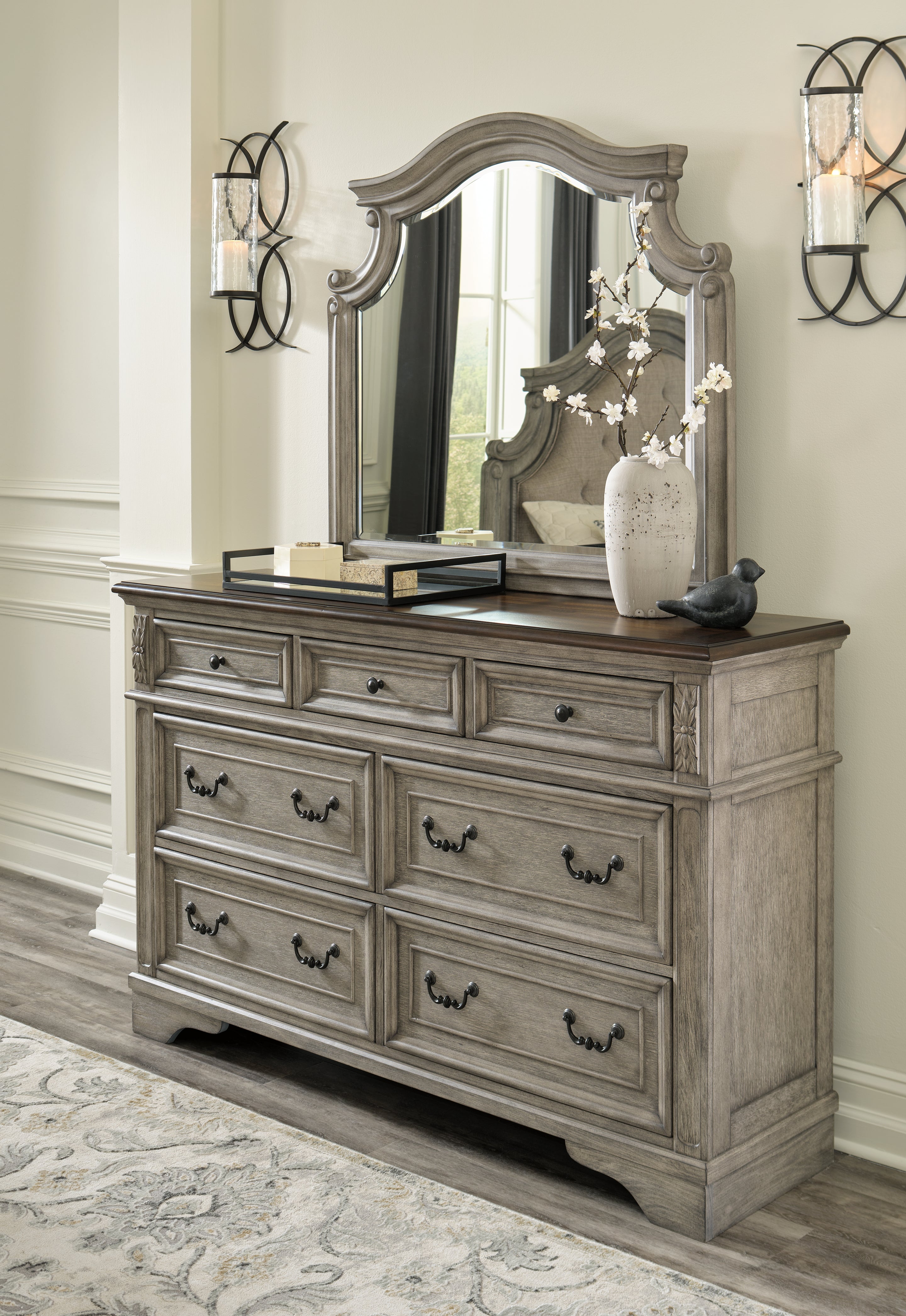Floridian Furniture - Ashley Furniture - Lodenbay Bedroom - Dresser and Mirror / Antique Gray/Brown - B751B1