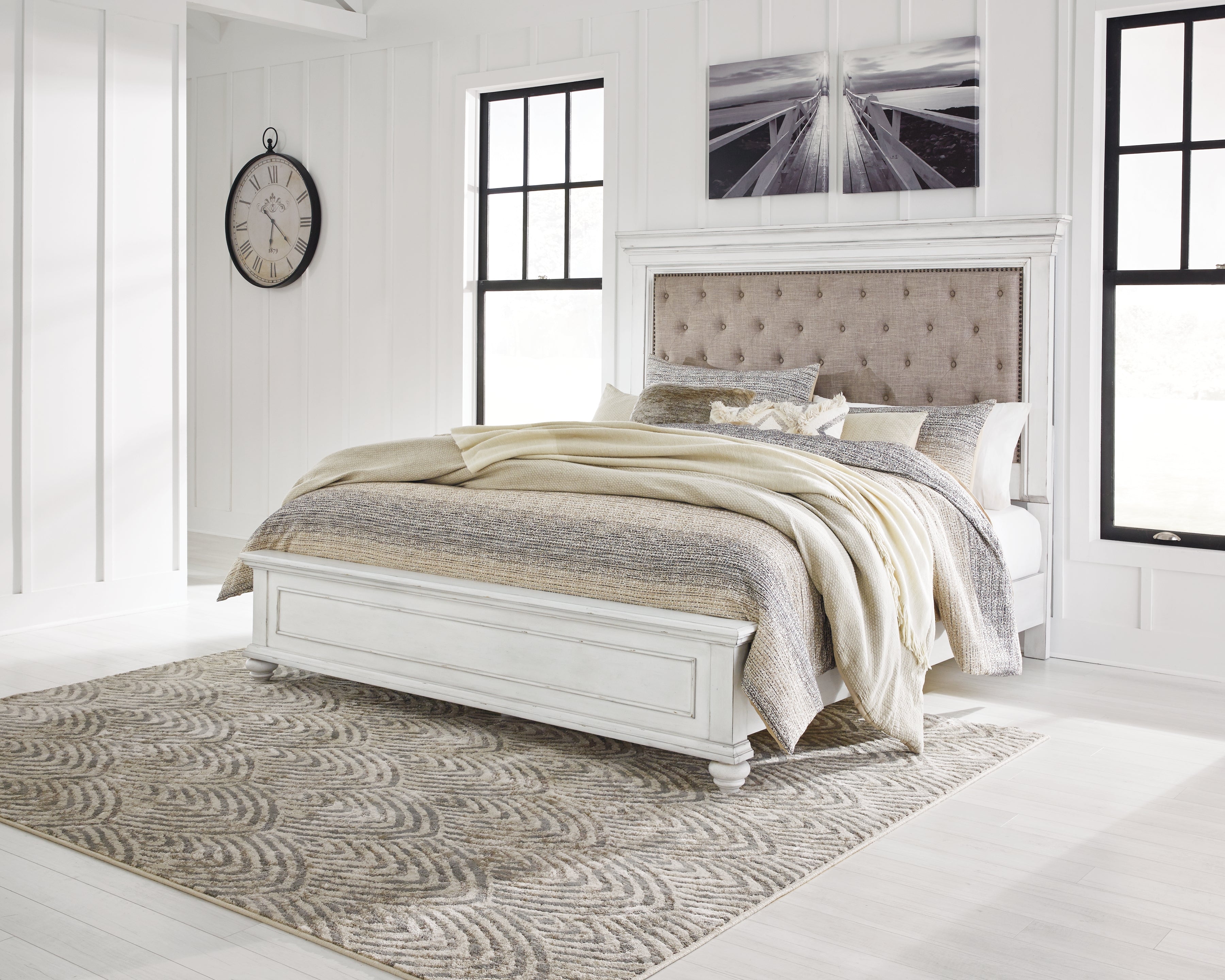 Floridian Furniture - Ashley Furniture - Kanwyn Bedroom - King Panel Bed / Whitewash - B777B10