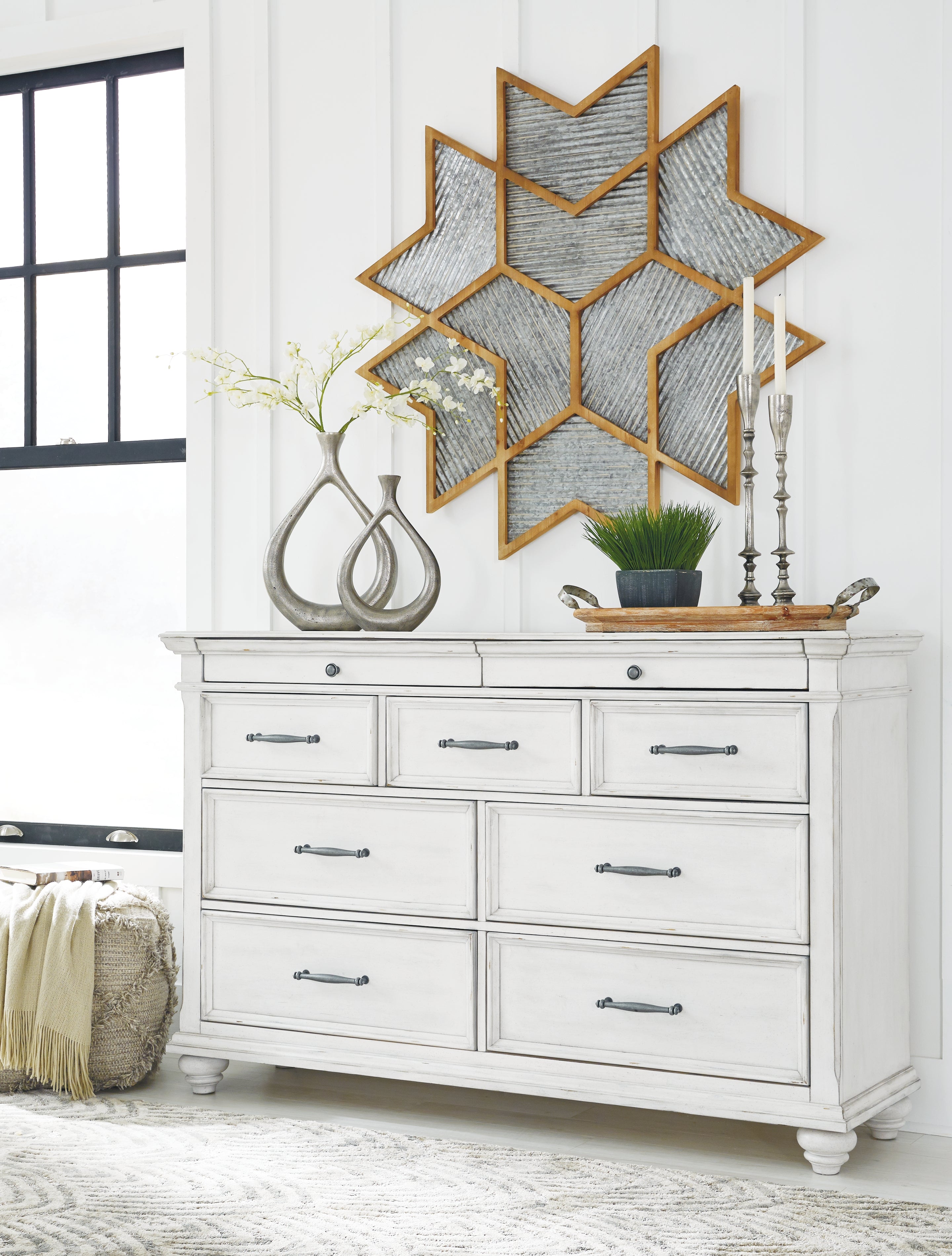 Floridian Furniture - Ashley Furniture - Kanwyn Bedroom - Dresser / Whitewash - B777-31