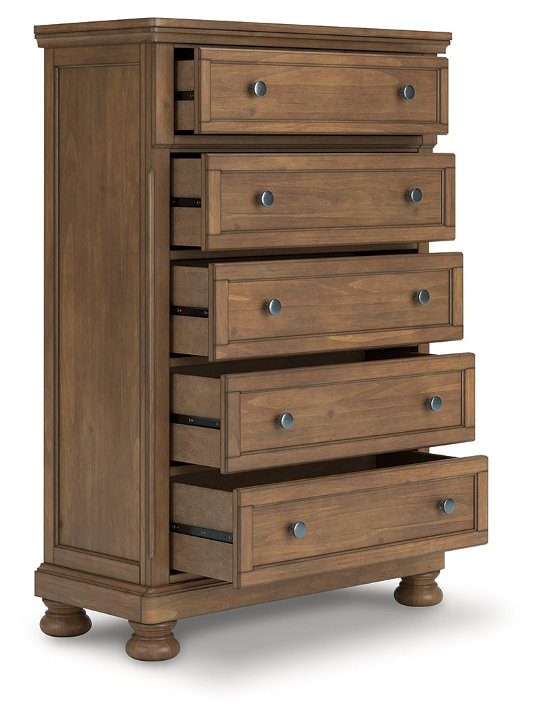 Floridian Furniture - Ashley Furniture - Feddinger Bedroom - Five Drawer Chest / Medium Brown - PCB779-46