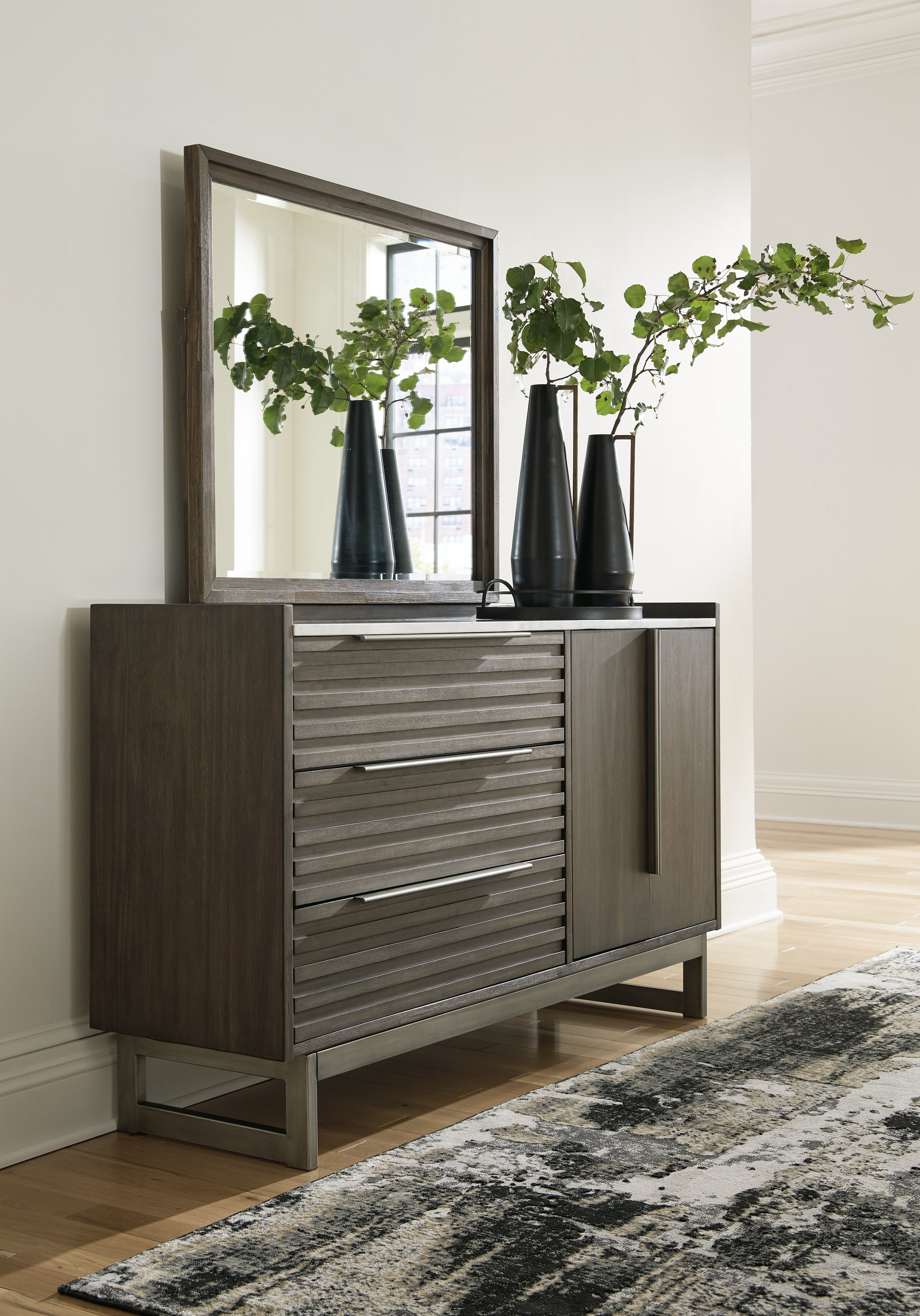 Floridian Furniture - Ashley Furniture - Arkenton Bedroom - Dresser and Mirror / Grayish Brown - B786B1