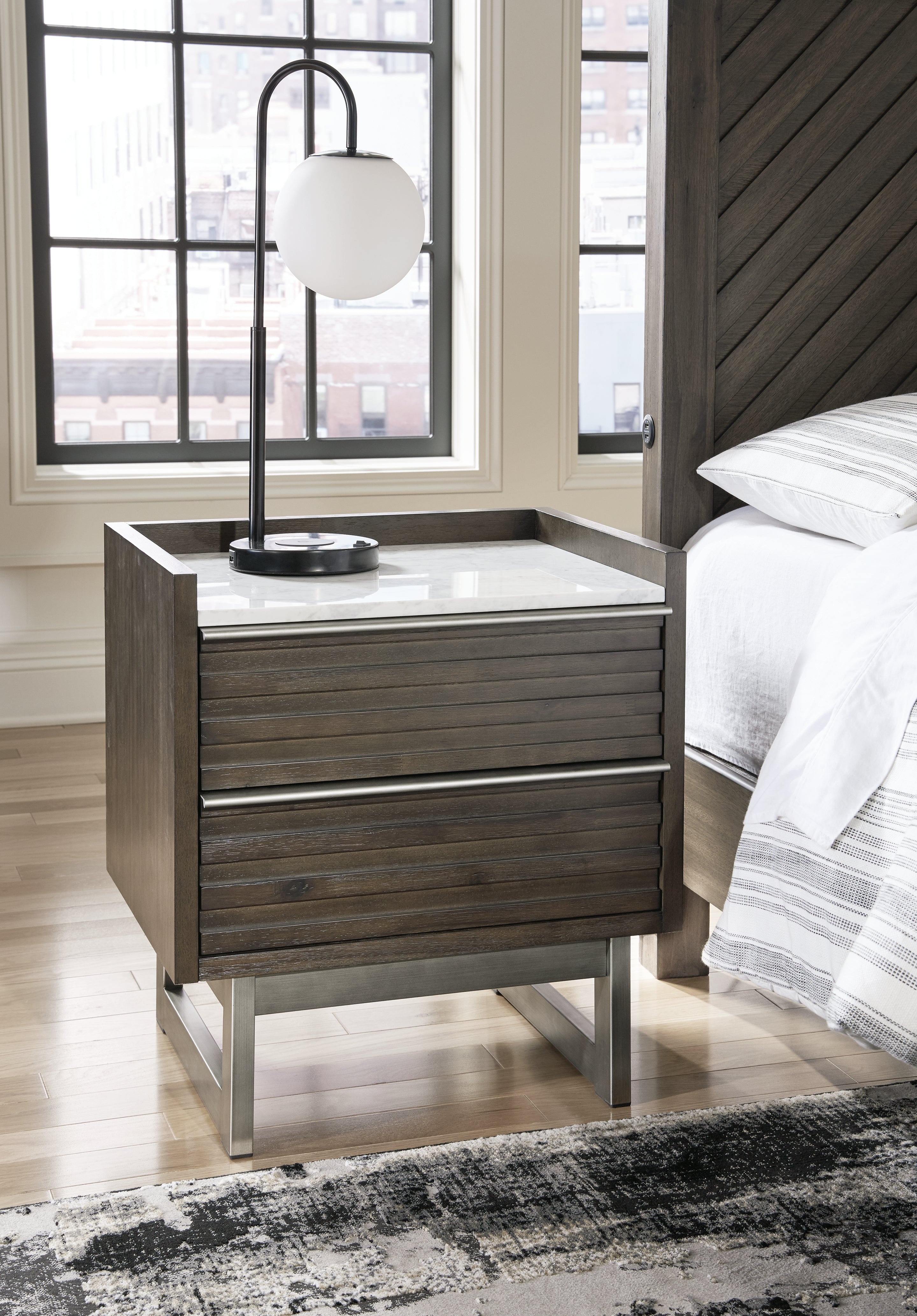 Floridian Furniture - Ashley Furniture - Arkenton Bedroom - Two Drawer Night Stand / Grayish Brown/White - B786-92
