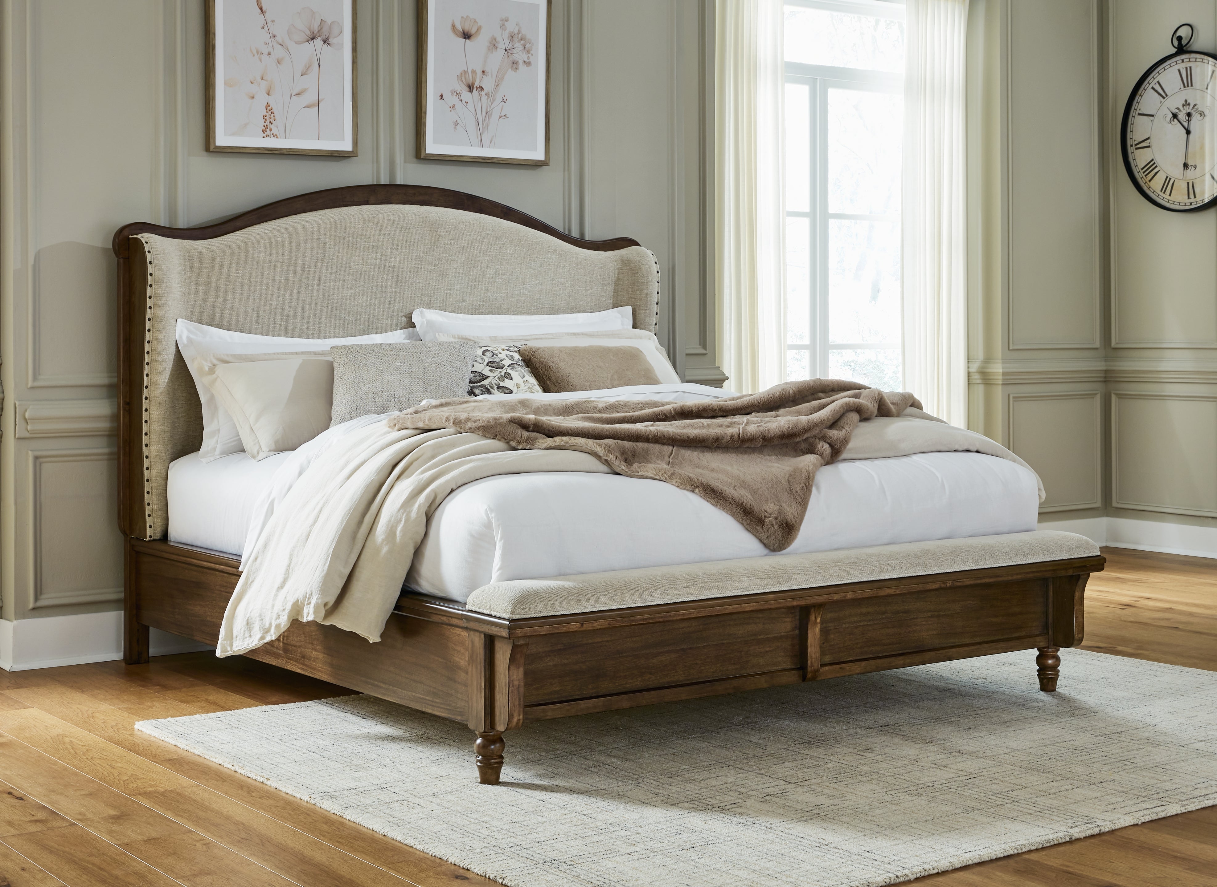 Floridian Furniture - Ashley Furniture - Sturlayne Bedroom - King Upholstered Panel Bed / Brown - B787B4